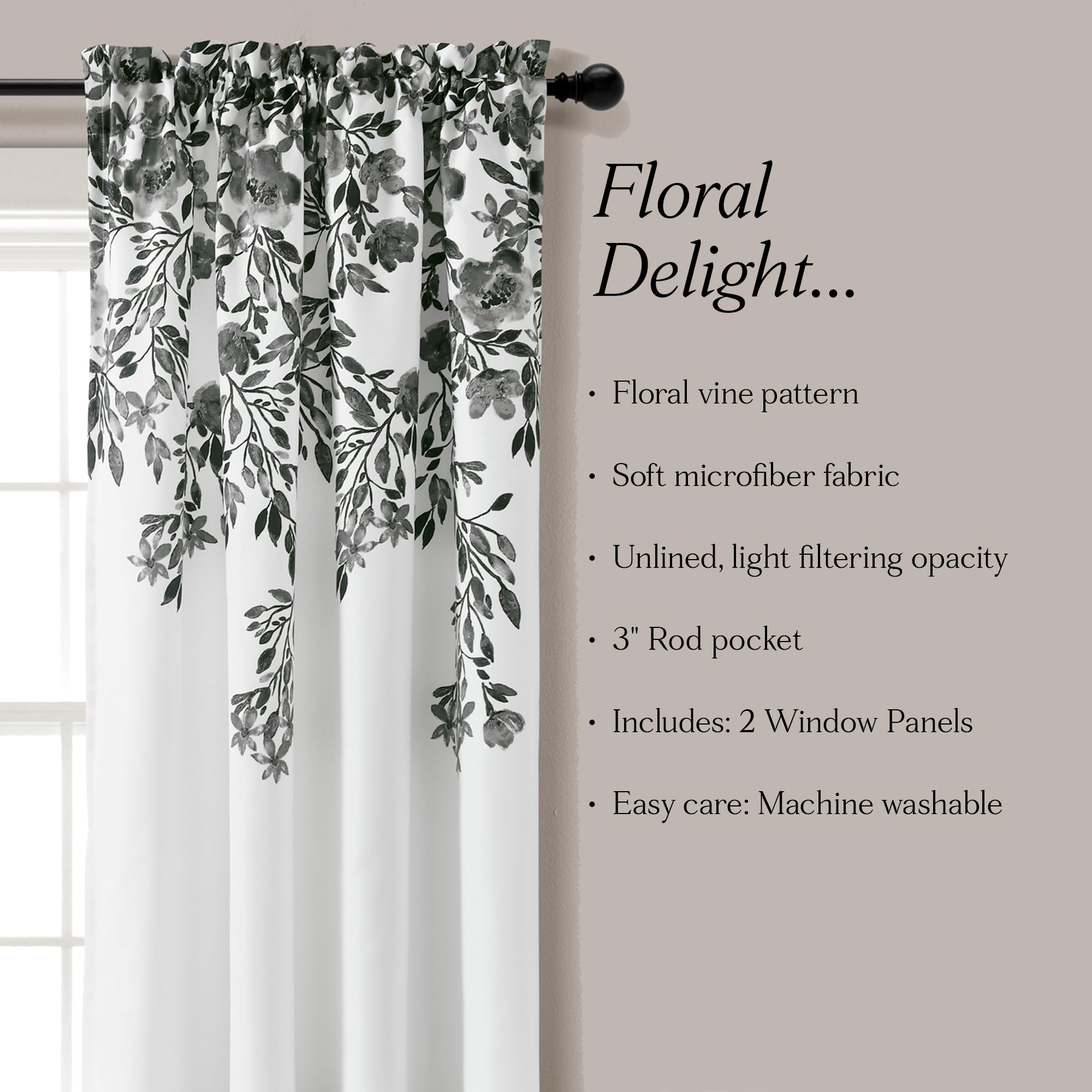 Lush Decor Tanisha Paire de Rideaux de fenêtre filtrant la lumière, 241,3 cm de Long x 132,1 cm de Large, Noir et Blanc