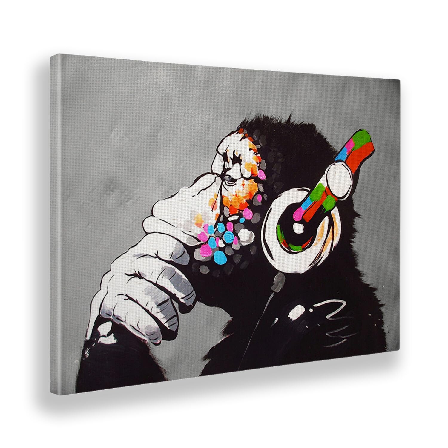 Giallobus - Quadro - Banksy - Dj Monkey - Tela Canvas Telaio Standard - 100x70 - Pronto da appendere - Quadri moderni per la casa