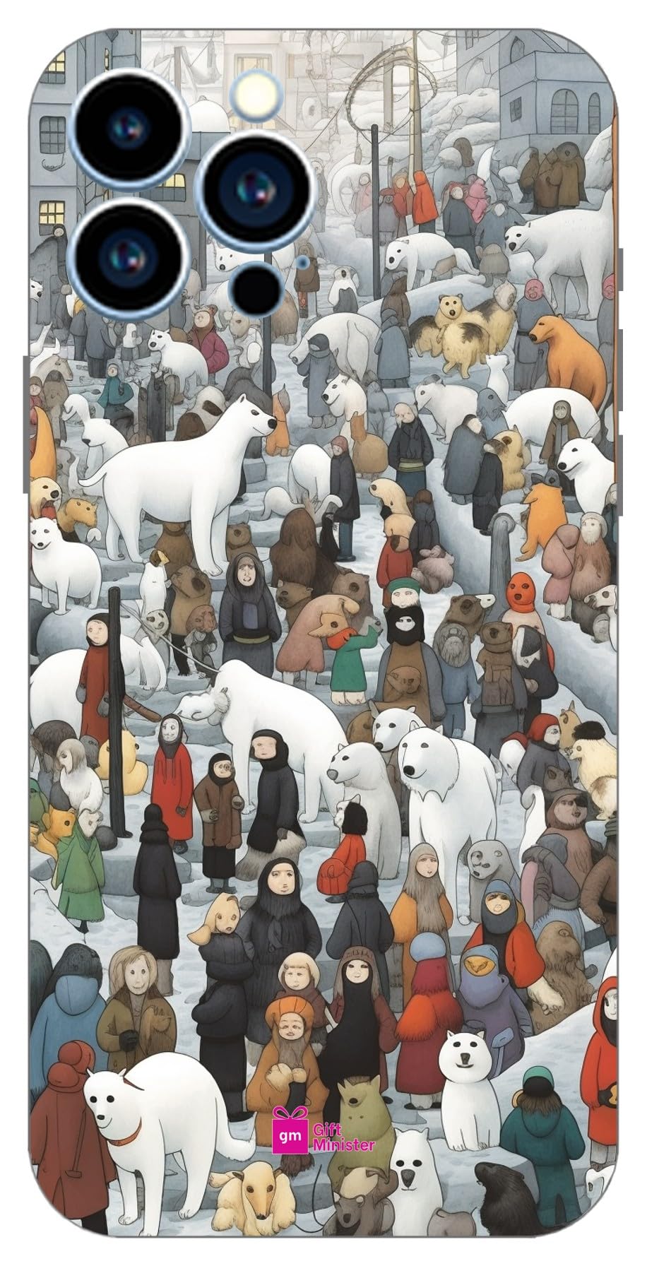 Gift Minister Soft Designer Mobile Case for Apple iPhone 13 Pro Max Back Cover Slate Gray - Polar Bear Crowd Chanimeg Character Illustrations Image Muted Quadratura Comfortable Grip 1Pcs 1701H