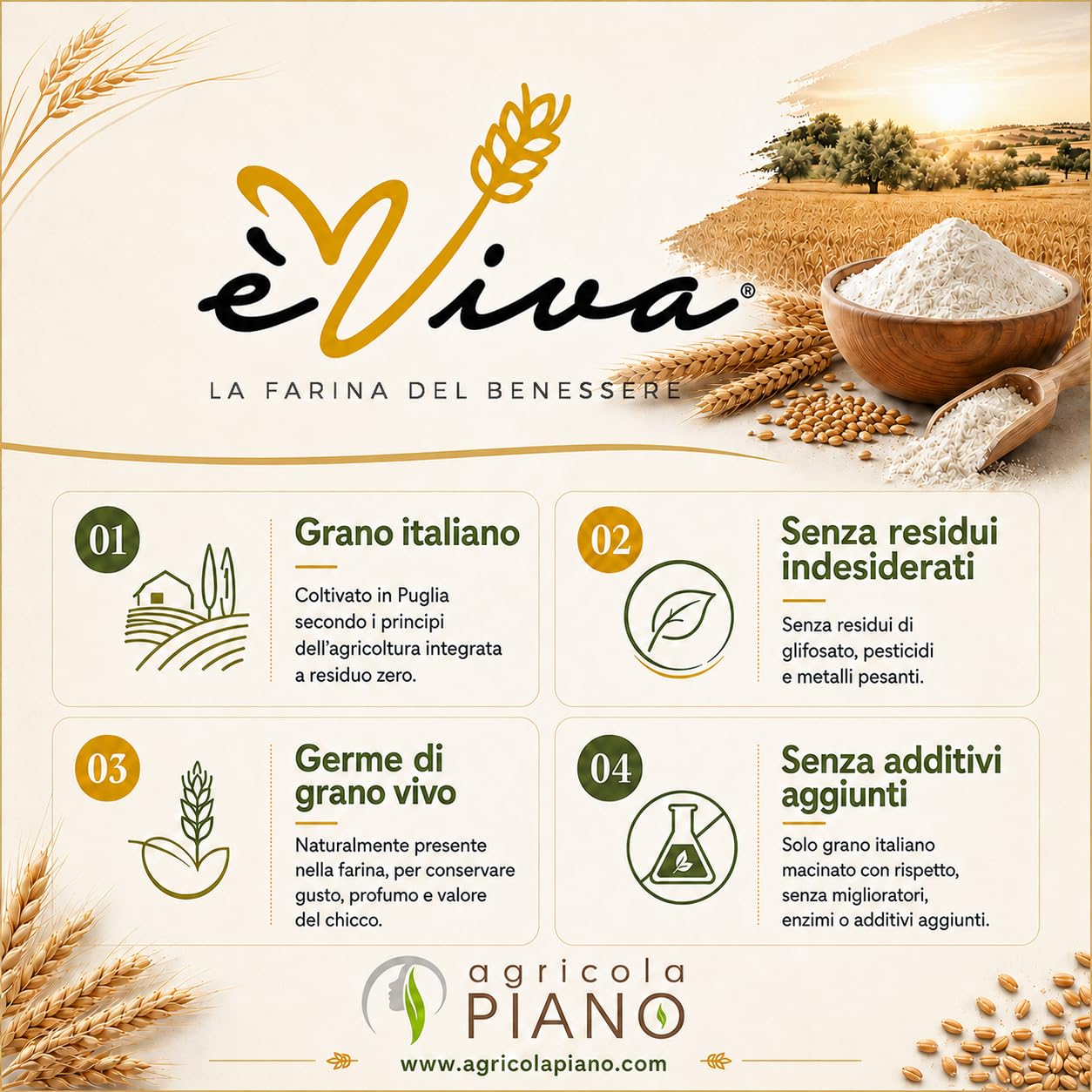 Agricola Piano – Forte 320 | Mąka Pszenna Typ 550 kg 25 Włoska do Pizzy Współczesnej - Mocna Mąka - Bez Dodatków, 100% Naturalna - Z Zarodkiem Pszenicy - Wysoka Hydratacja