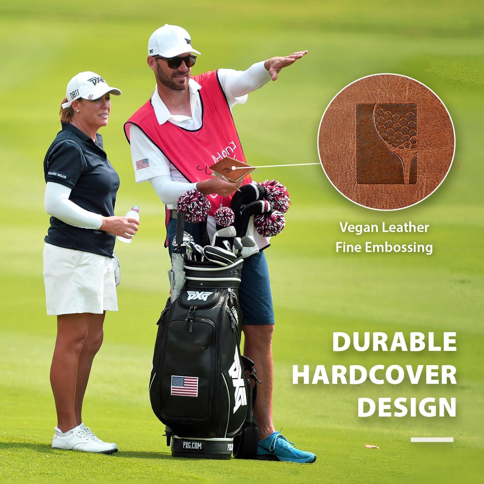 Hihealer Libro de puntuación de golf con lápiz, diario de golf de cuero, cuaderno de registro, libro de puntuación, accesorios de golf, día del padre, regalos para hombres, mujeres, golfistas