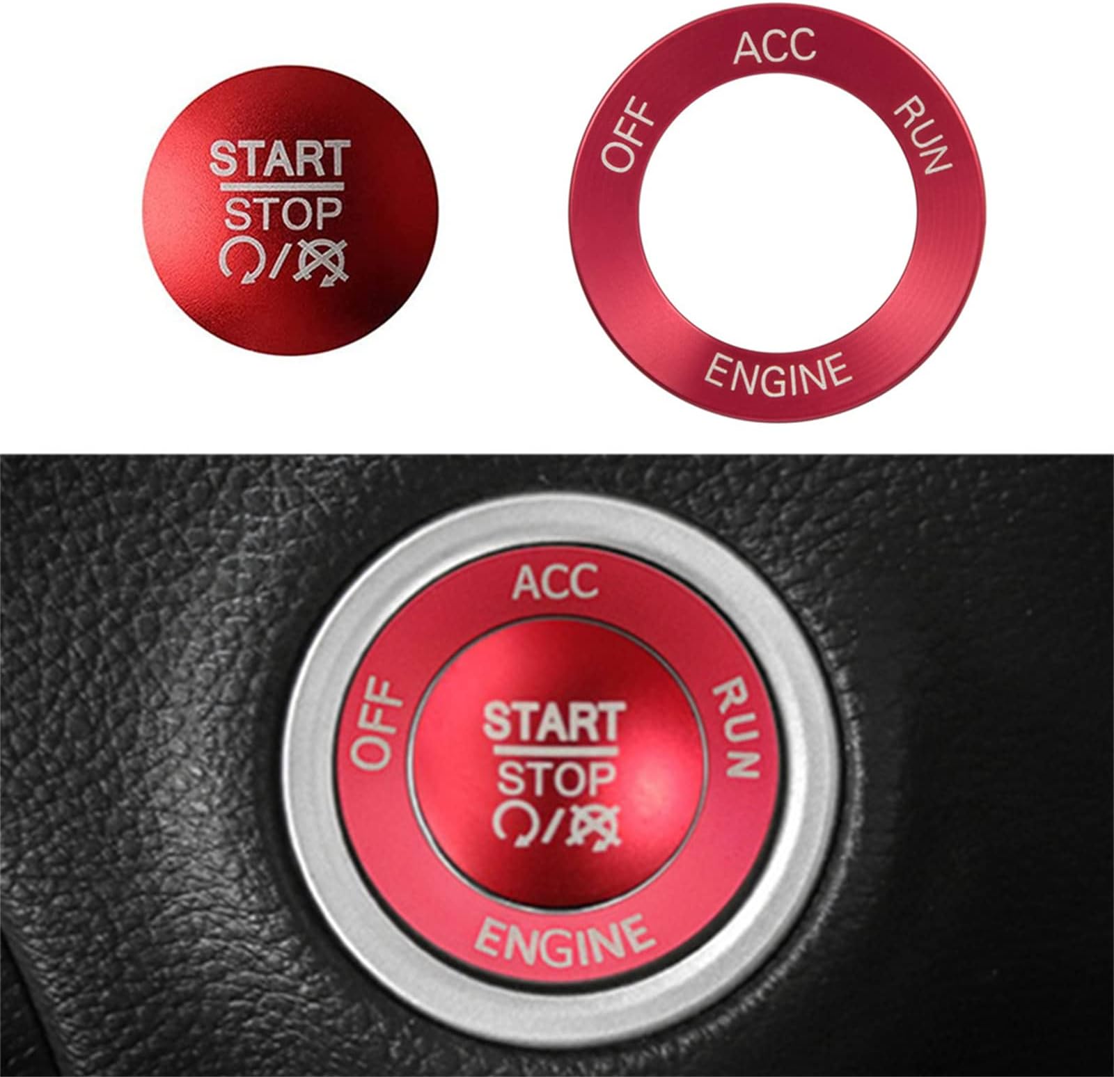 Push Start Stop Button Cover Trim for 2015-2021 Dodge Charger Challenger RAM 1500, for 2014-2021 Dodge Durango, Aluminum Alloy, Red