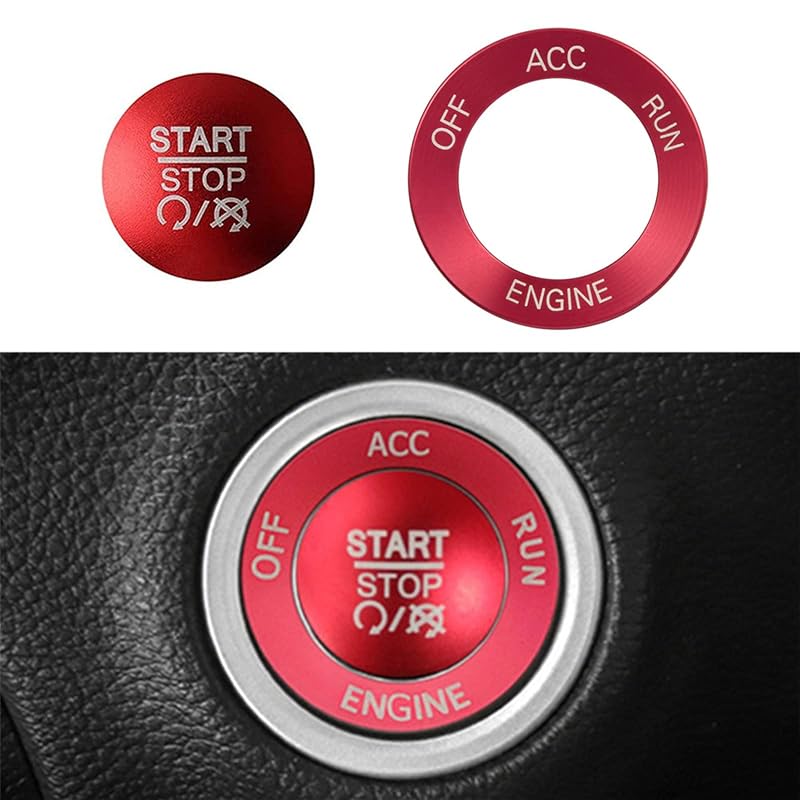 Capa de acabamento do botão Start/Stop ALETAI em alumínio para Dodge Challenger, RAM 1500 e Charger 2015–2021 – Vermelha