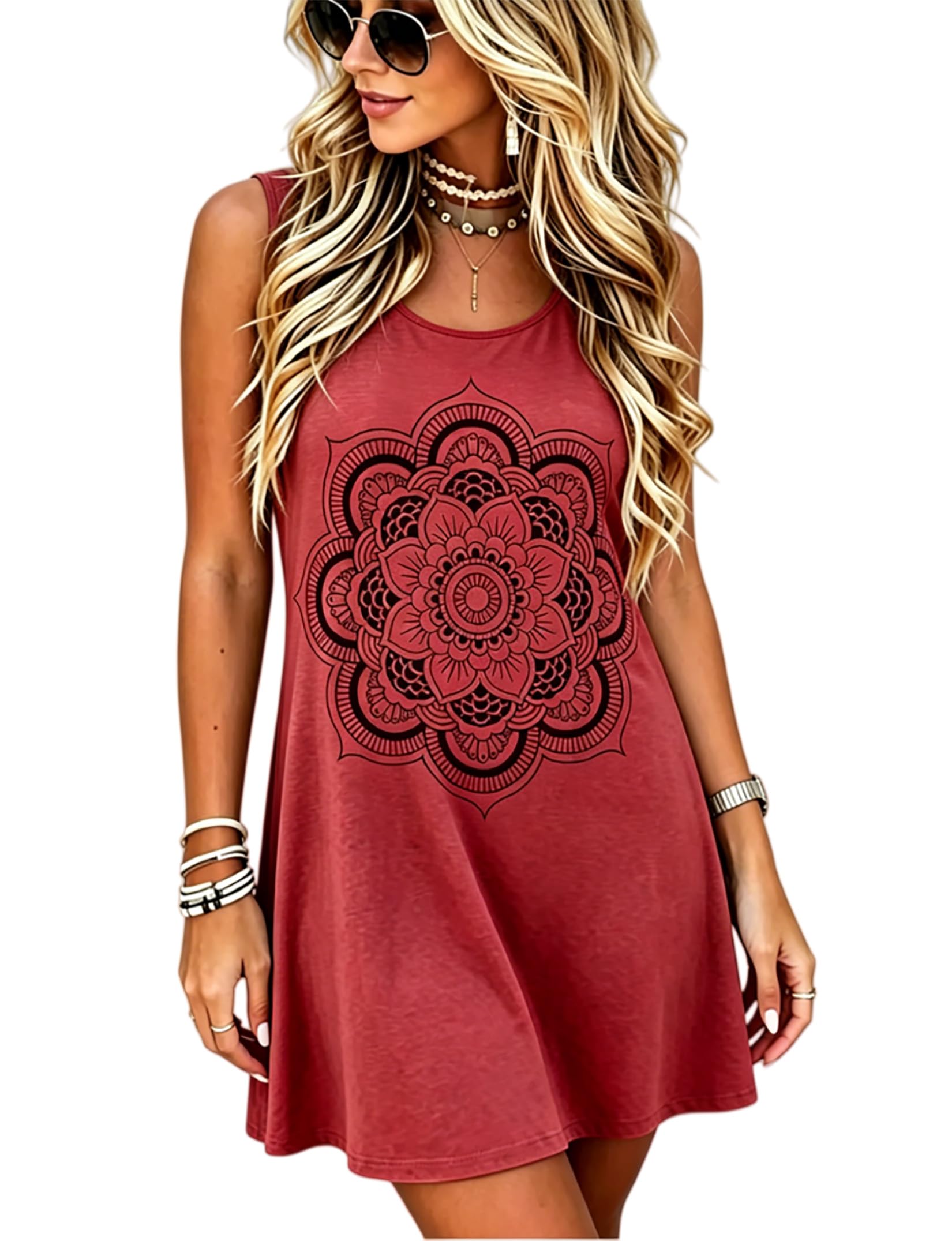 Summer Dresses Women Boho Floral Sundress Casual Country Concert Tank Dress
