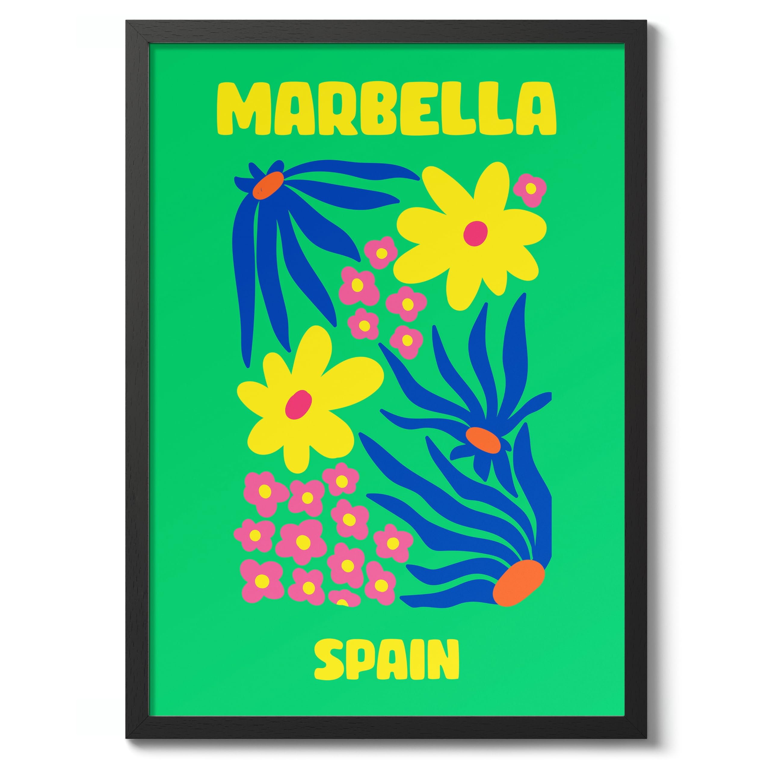 Marbella Travel Poster, Colourful Abstract Preppy Minimalist Room Decor Wall Art Print, Archival Matte, A5 (Black Frame) - 21x14.8cm — image 1