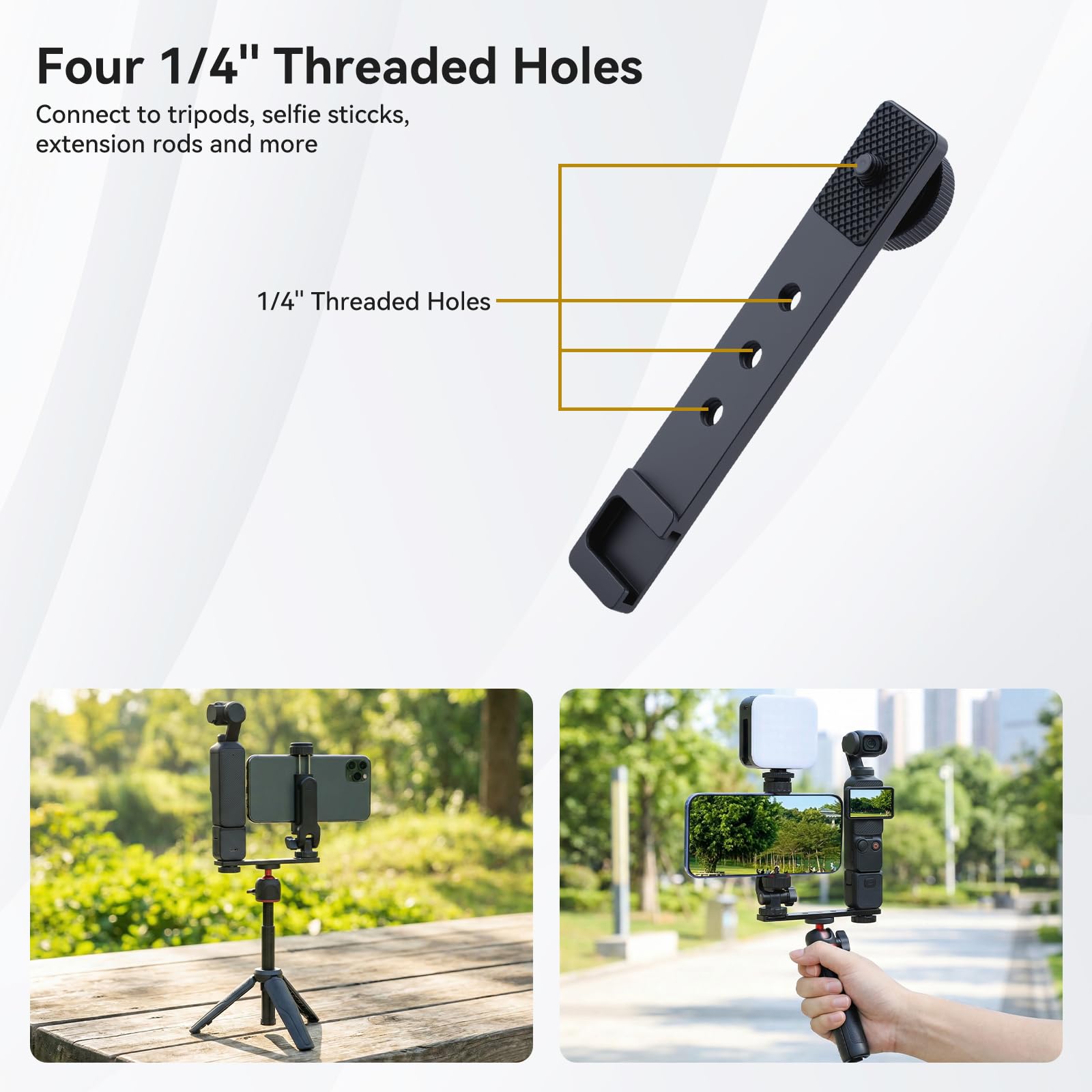 UTEBIT Soporte para Teléfono Compatible con dji Osmo Pocket 3, Accesorios de Extensión para Soporte de Teléfono Móvil con Orificio Roscado de 1/4" para Usar con Trípode y Varilla de Extensión