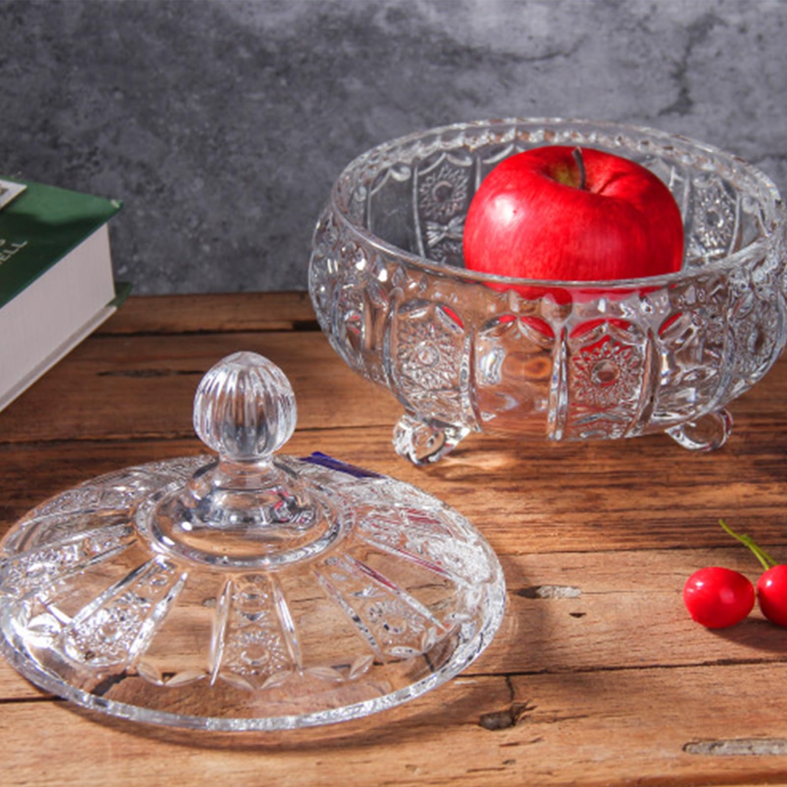 Sucrier en Verre, bocaux à Bonbons en Verre avec couvercles | Bocaux en verre décoratifs en verre, bocaux de rangement en verre cristal avec couvercle, tasse(Gold,12x14.5cm)