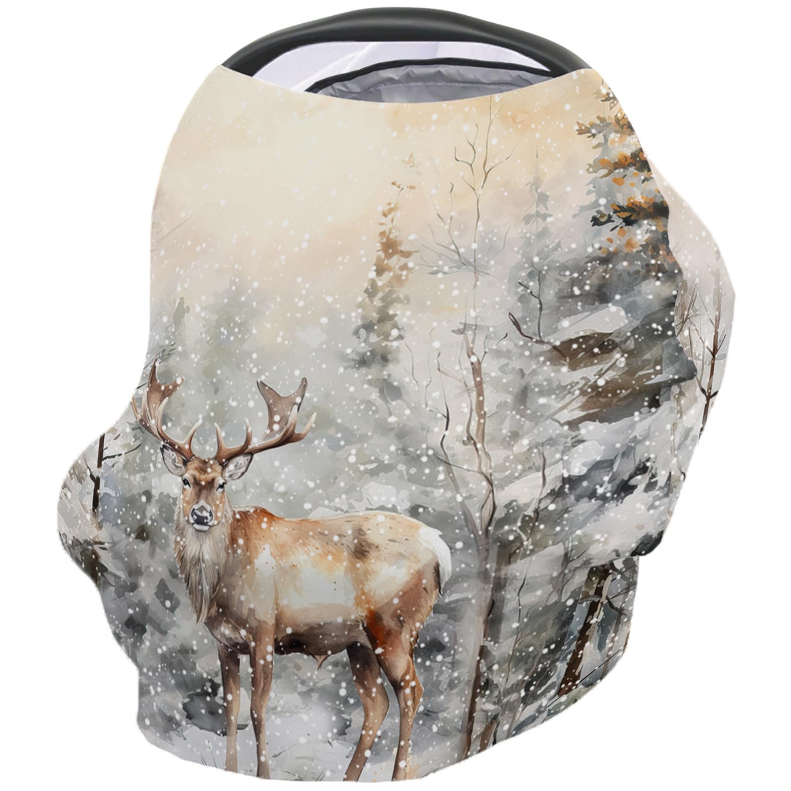 Nursing Cover for Breastfeeding Scarf, Merry Christmas Watercolor Deer Forest Baby Car Covers Super Soft Multi Use for Canopy Shopping Cart Cover Blanket Stroller Cover