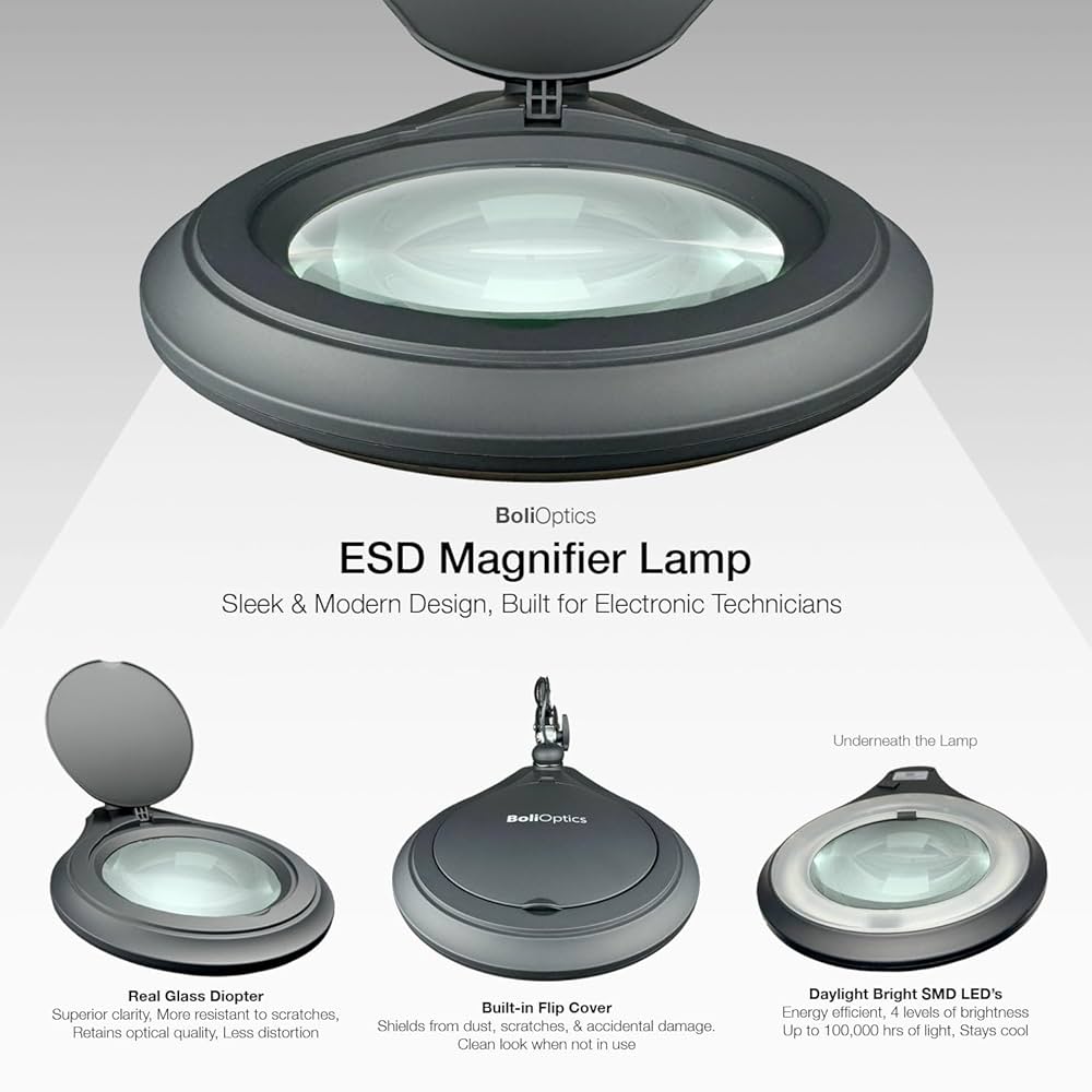 ESD Safe (Glass Lens) Professional LED Magnifying Lamp with