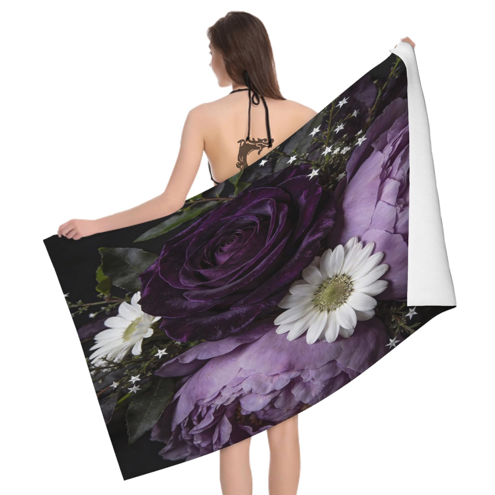 Leichong 3D Rose Beach Towel Microfiber Soft Quick Dry for Adults, Chic Bath Towel Lightweight Soft Absorbent for Travel Swimming Pool Sports, 75 x 150 cm