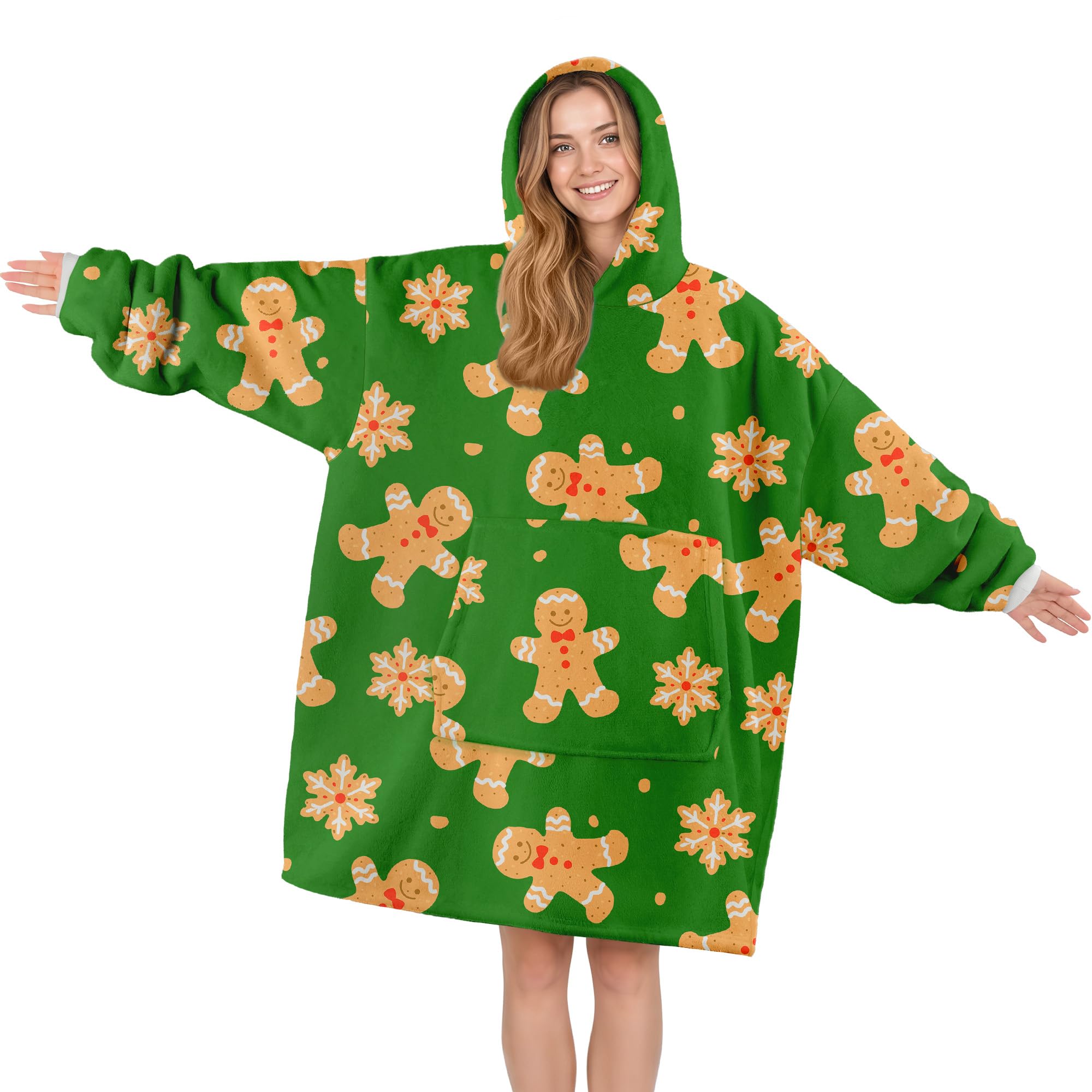 Queenshin Christmas Oversized Wearable Blanket Fluffy Hoodie for Women Men