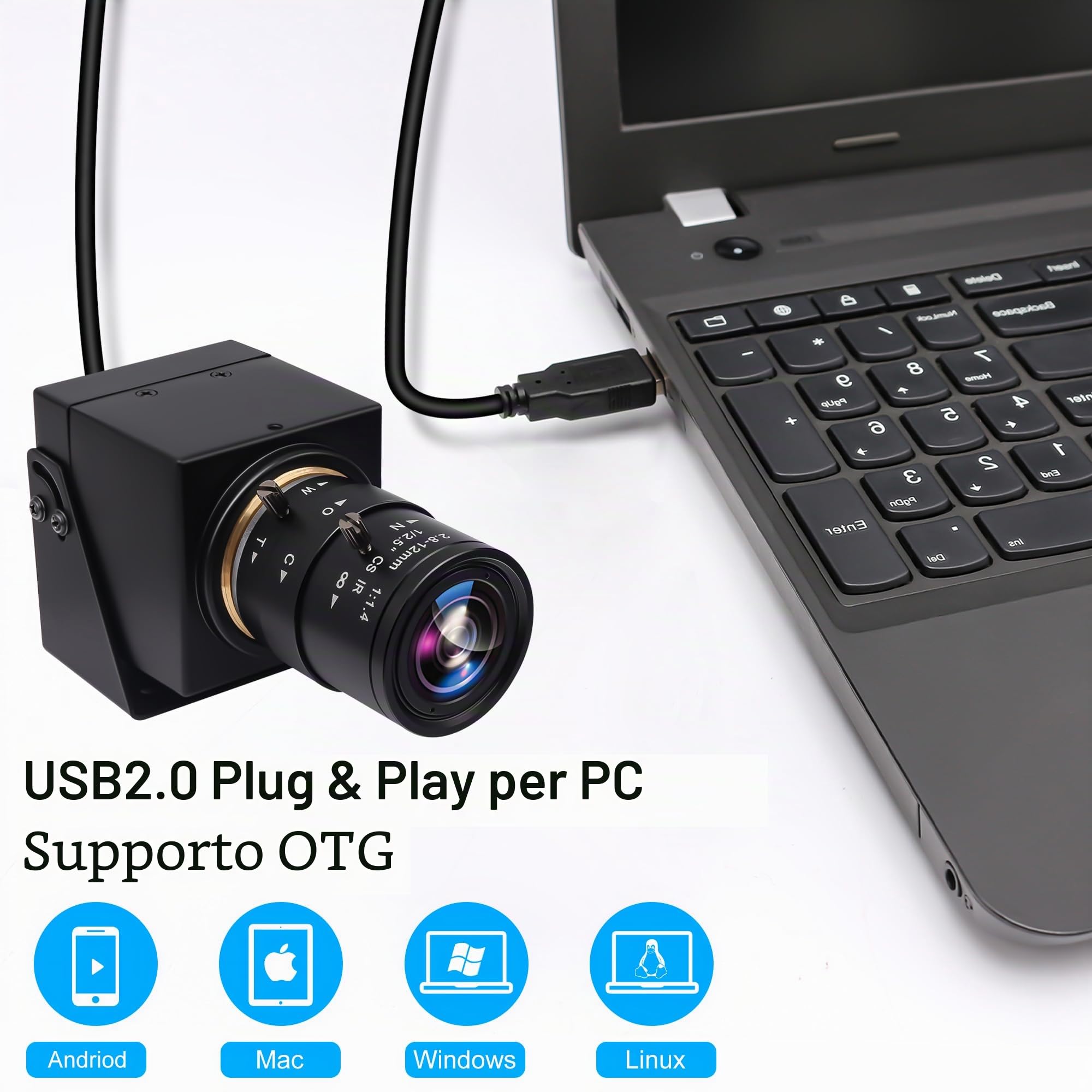 SVPRO Webcam 4K - Doppia interfaccia HDMI/USB, zoom manuale, obiettivo CS da 2,8-12 mm per close-up, fotocamera industriale CMOS IMX415 per visione artificiale