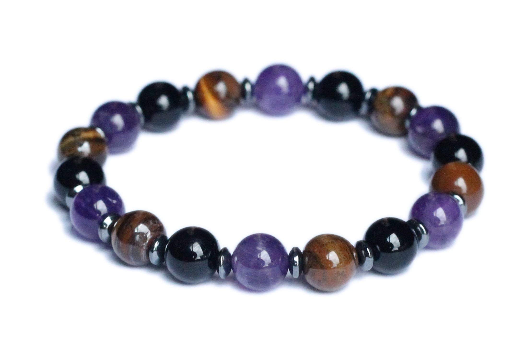 Patience & Anger Control Empath Protection Tiger's Eye, Amethyst, & Tourmaline Gemstone Bracelet