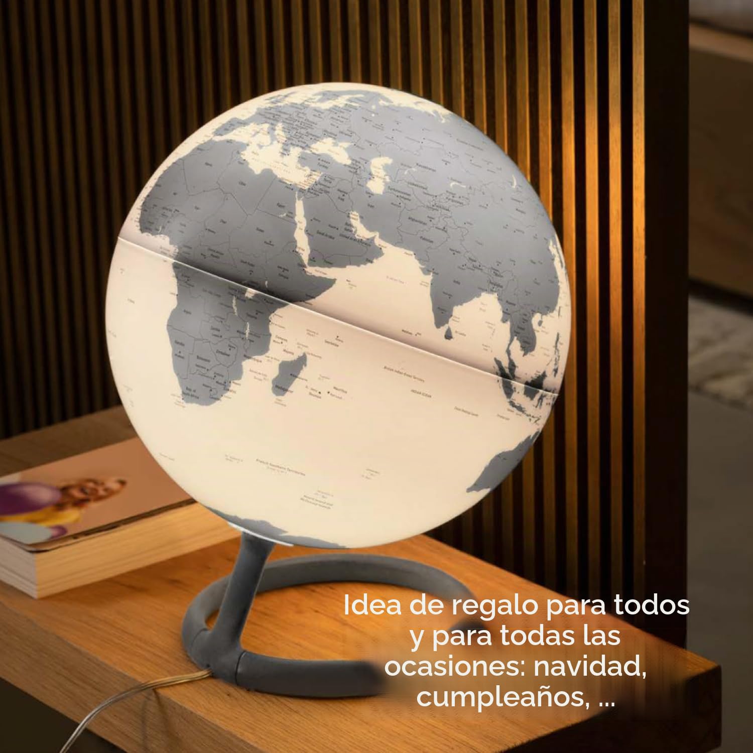 Tecnodidattica Atmosphere Evolve Velvet Pirite – Globo terráqueo de diseño escandinavo con lámpara de colores, cartografía política en inglés, diámetro 30 cm y fabricado en Italia