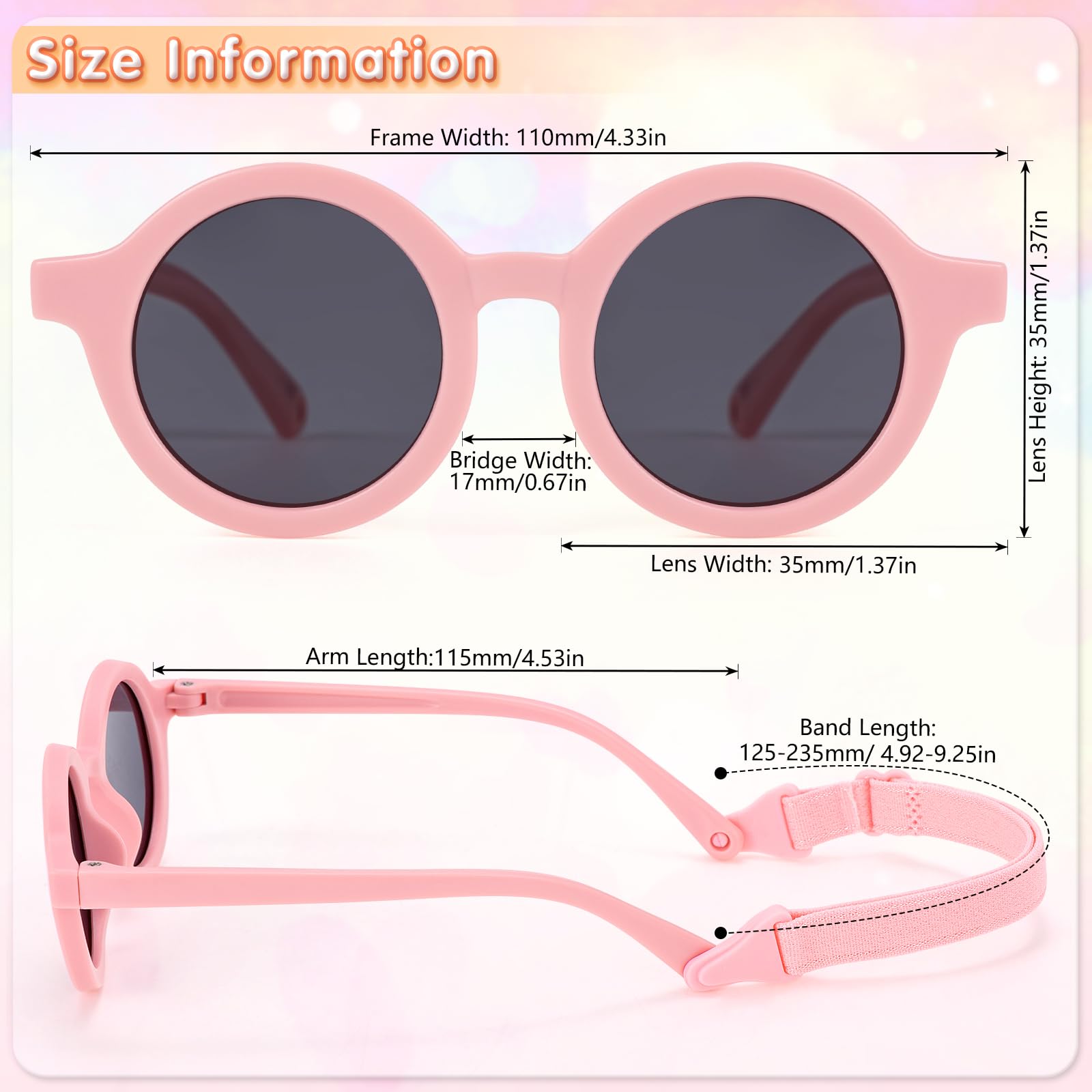 Occhiali da Sole Polarizzati per Bèbe, Silicone Rotondi Occhiali da Sole Con Regolabili Cinghia UV400 100% Protezione per Bambini da 0 mesi a 2 anni