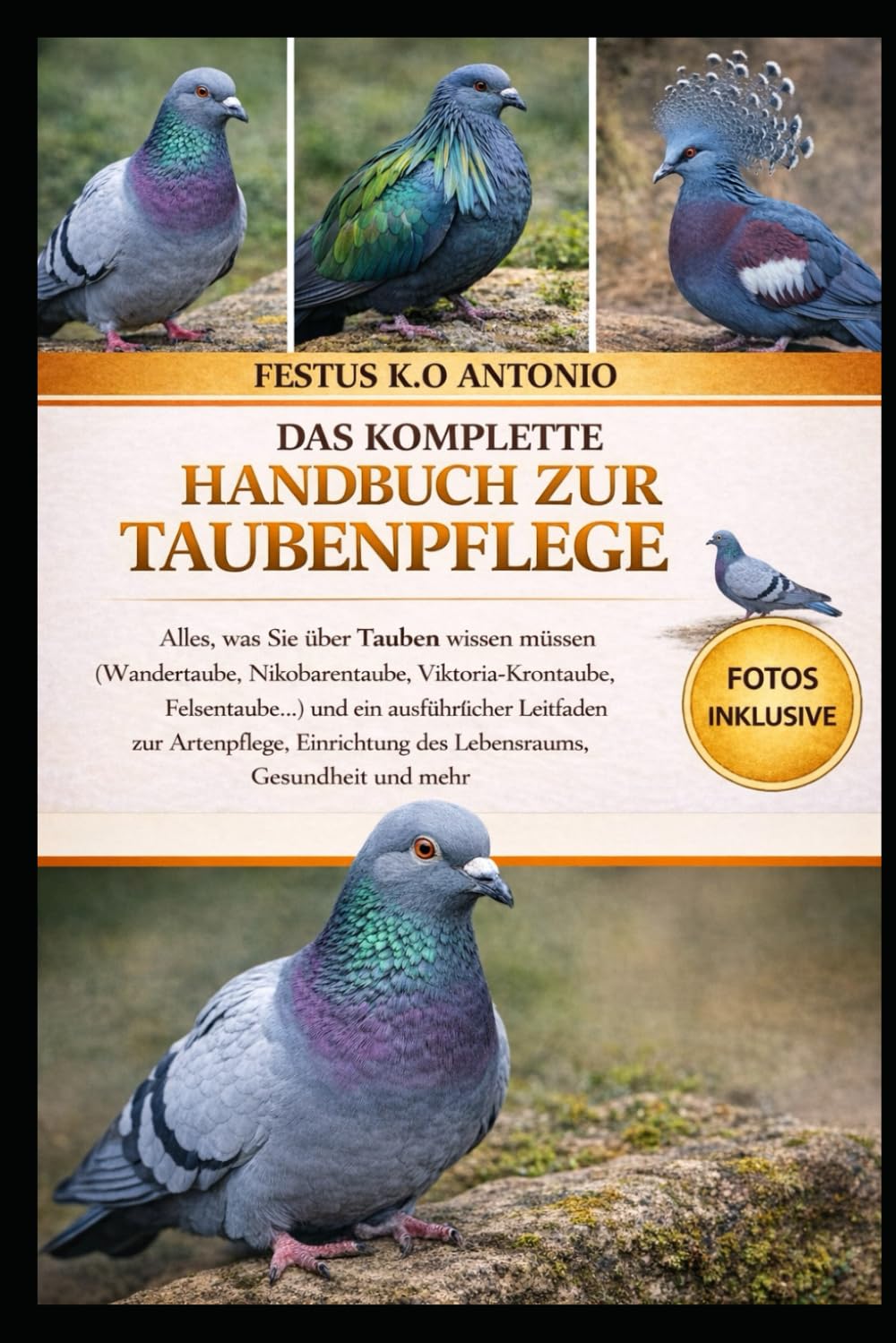 DAS KOMPLETTE HANDBUCH ZUR TAUBENPFLEGE: Alles, was Sie über Tauben wissen müssen (Wandertaube, Nikobarentaube, Viktoria-Krontaube, Felsentaube…) und ... des Lebensraums, Gesundheit und mehr