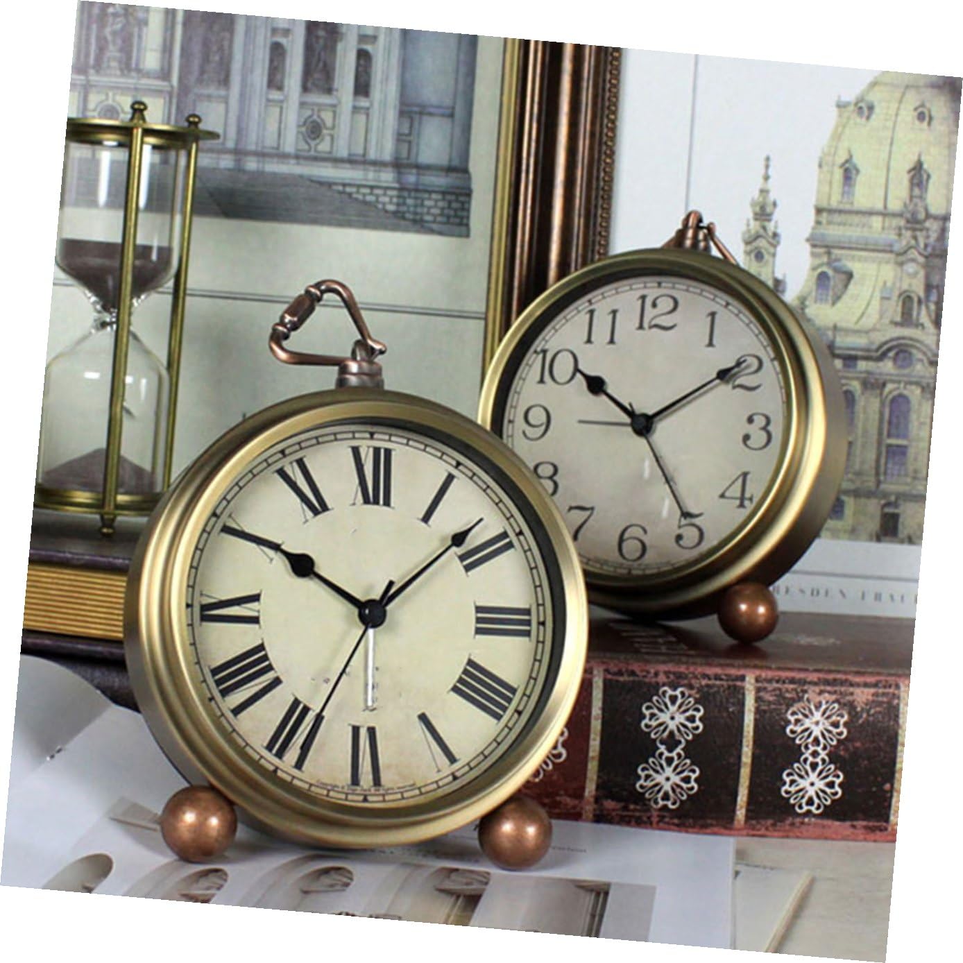 Housoutil Vintage Tischwecker 1 Stück aus Metall und Glas mit Alarm, Leise | Goldfarben, ohne Batterie, für Zuhause und Büro, Präzise Zeitmessung, Amerikanischer Stil
