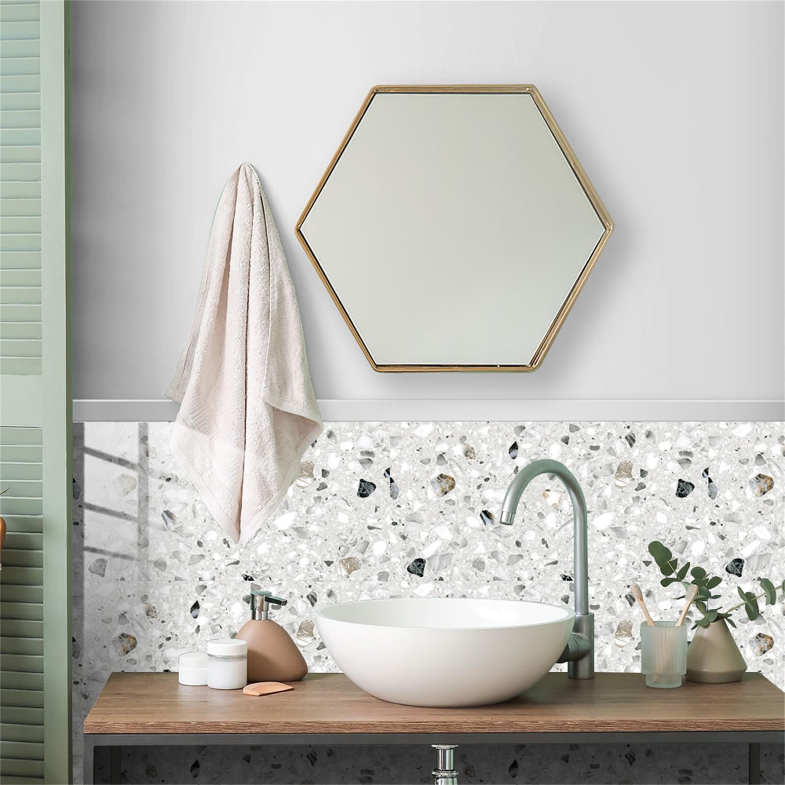 Adesivi per piastrelle effetto marmo, 15 x 30 cm, pellicola autoadesiva in PVC per bagno, cucina, paraschizzi, mosaico, per mobili, sala da pranzo (confezione da 32)