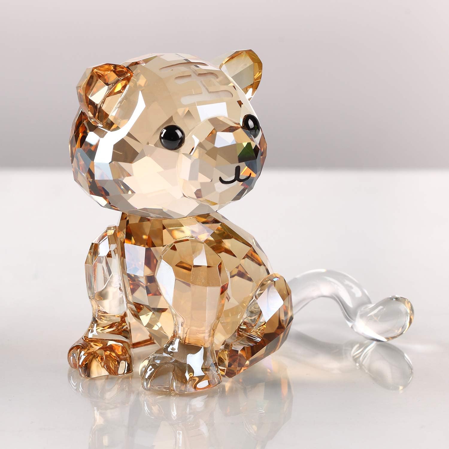 DOJOZ Crystal Tiger Figurine Lovely Cartoon Zodiac Collectible Ornament Animal Home Decor Birthday Gifts (Gold)