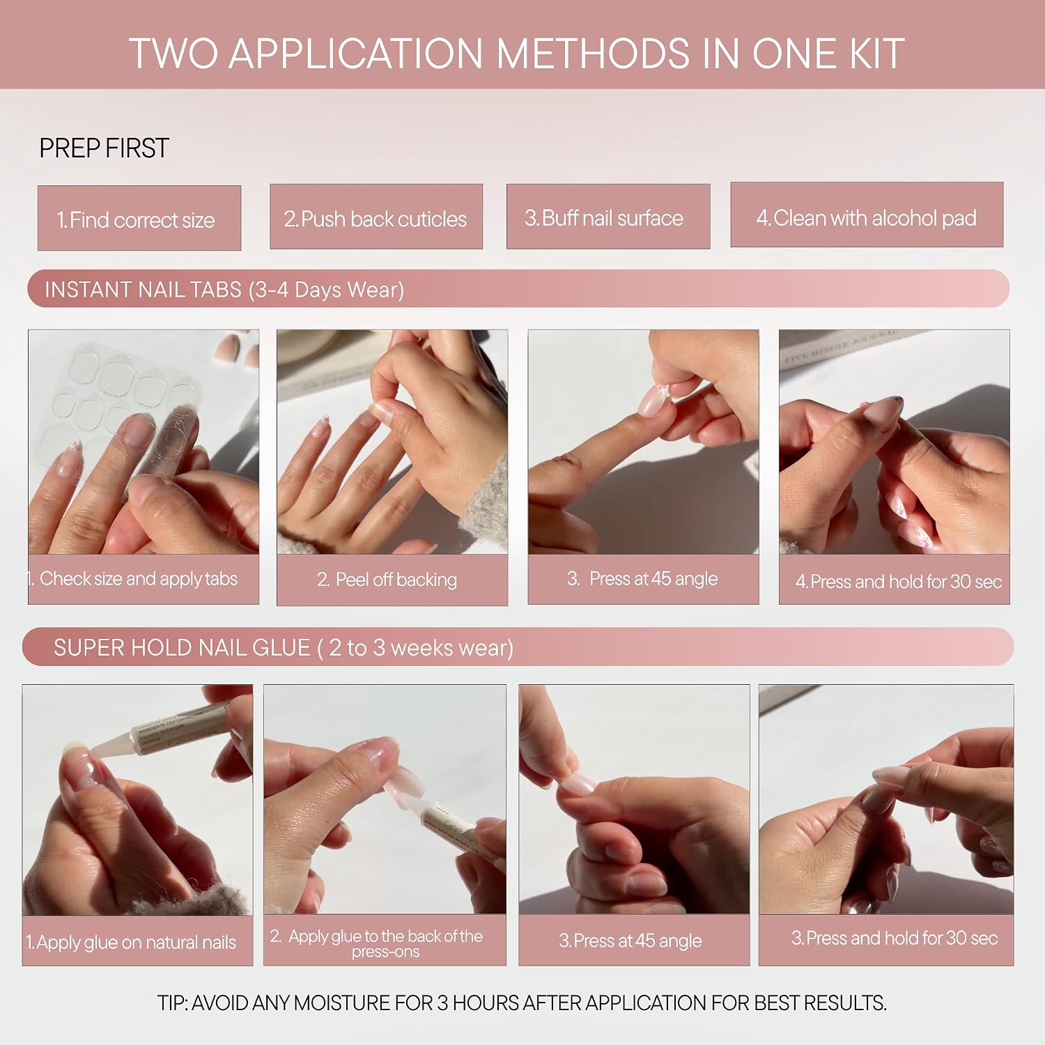 Celebritips Nail Art Press-Ons | Short Almond Nails, Reusable | 16 sizes - 32 Nails Kit with Super-hold Nail Glue and Sticky Tabs (Classic French Glaze)