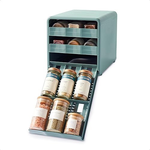 YouCopia SpiceStack - Organizador ajustable para especias, 18 botellas de condimentos y especias para armario de cocina y organización de despensa