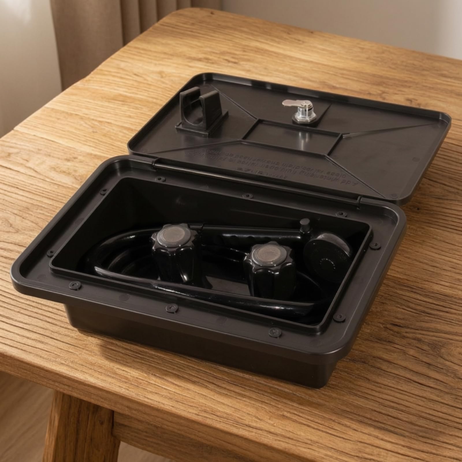 Box Doccia Esterno con Coperchio, Nero | A Tenuta Stagna, Doccetta Esterna per veicolo ricreazionale, Ergonomico, Kit Doccia con Contenitore, roulotte, Campeggio