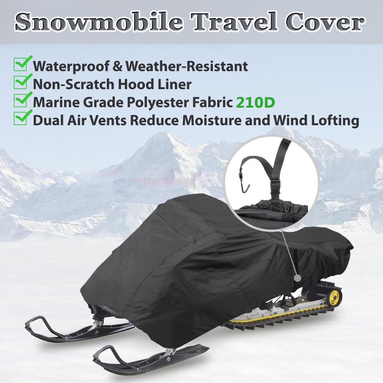 Funda Impermeable para Moto Nieve, Funda Protectora para Vehículos Trineo de Nieve de Invierno, Cubierta De Trineo para Máquina De Nieves Remolcable (Negro,368 x 130 x 121cm)