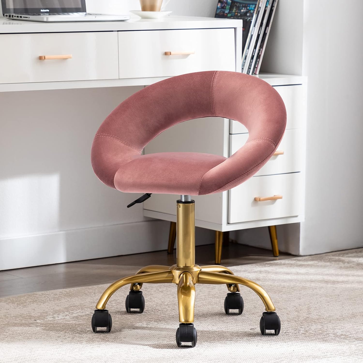 Duhome Swivel Rolling Chair, Velvet Home Office Chair Adjustable Hydraulic with Backrest for Salon Tattoo Office Massage Medical Facial Spa, Pink : Beauty & Personal Care