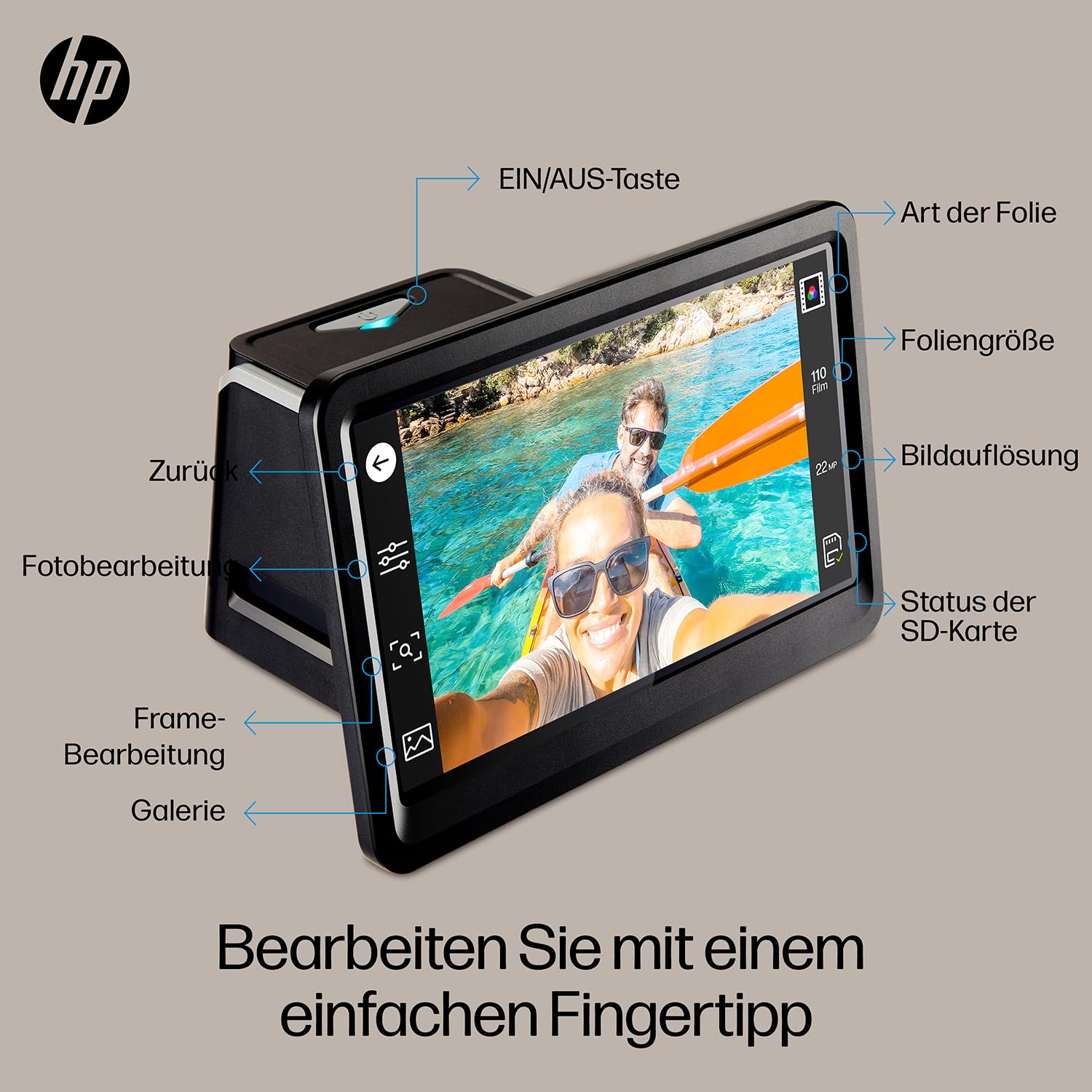 HP FilmScan Touchscreen Film & Diascanner Digitizer 7 Zoll LCD-Bildschirm 22MP JPEG 135 126 110 Film