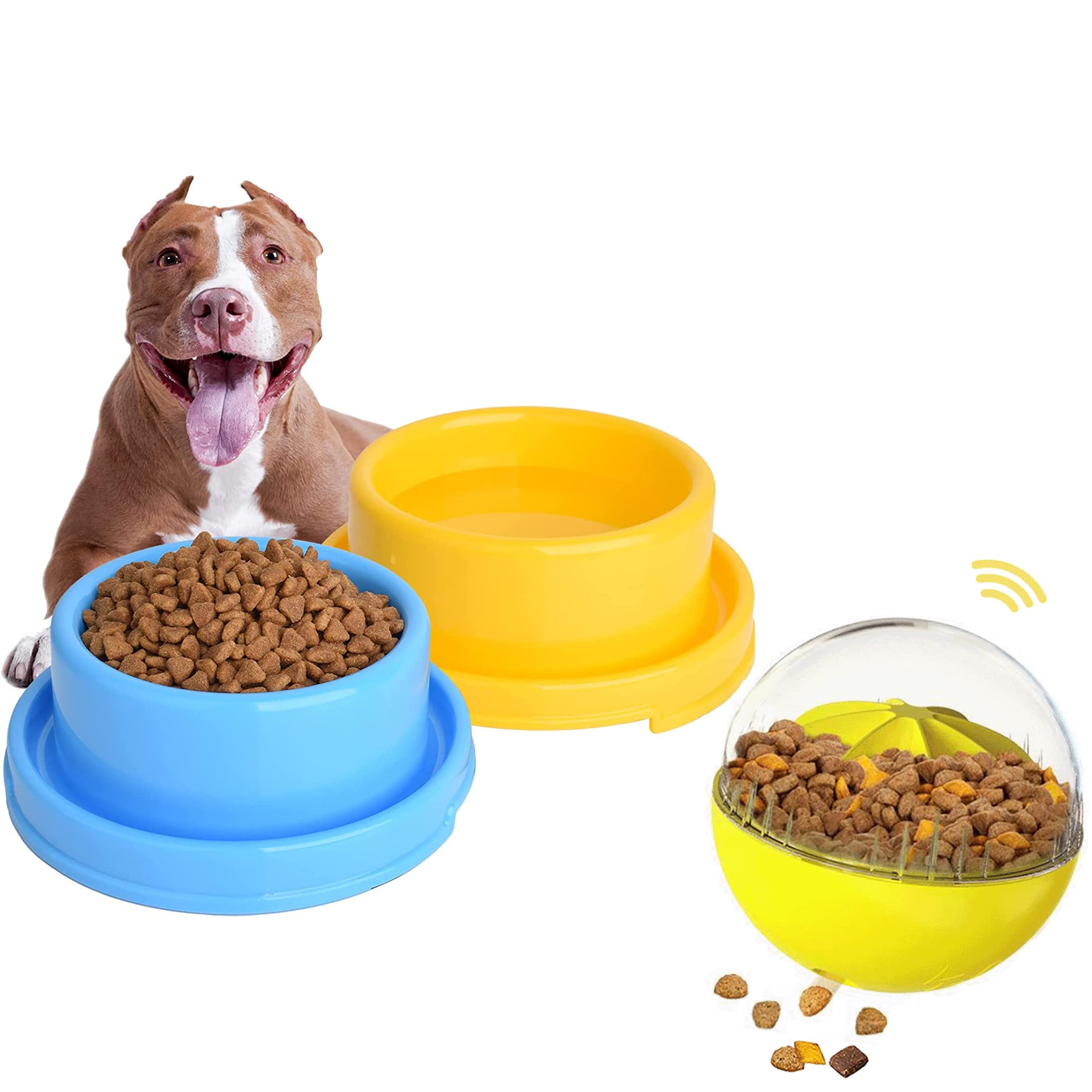 Dog Cat Food Water Bowls and Treat Dispensing Interactive Ball Toys for All Breeds Animals