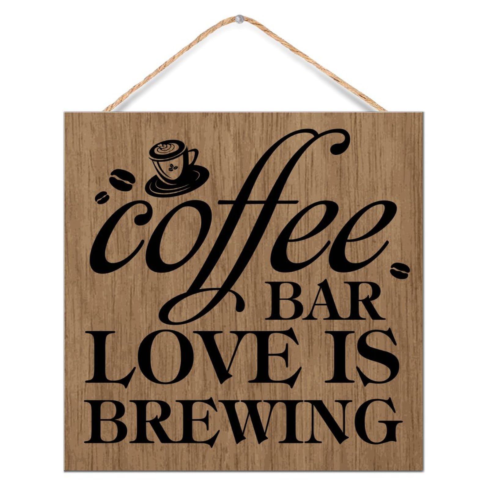 Panneau En Bois à Suspendre « Coffee Bar Love Is Brewing » - Plaque De Motivation En Bois Avec Citation Rustique Pour Salon, Entrée, 30,5 X 30,5 Cm