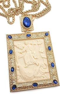 Nazareth Store Jonah Giant Fish Pectoral Cross Biblical Icon Crystallized Blue Elements Gold Plated Christian Priest Bishop Pendant
