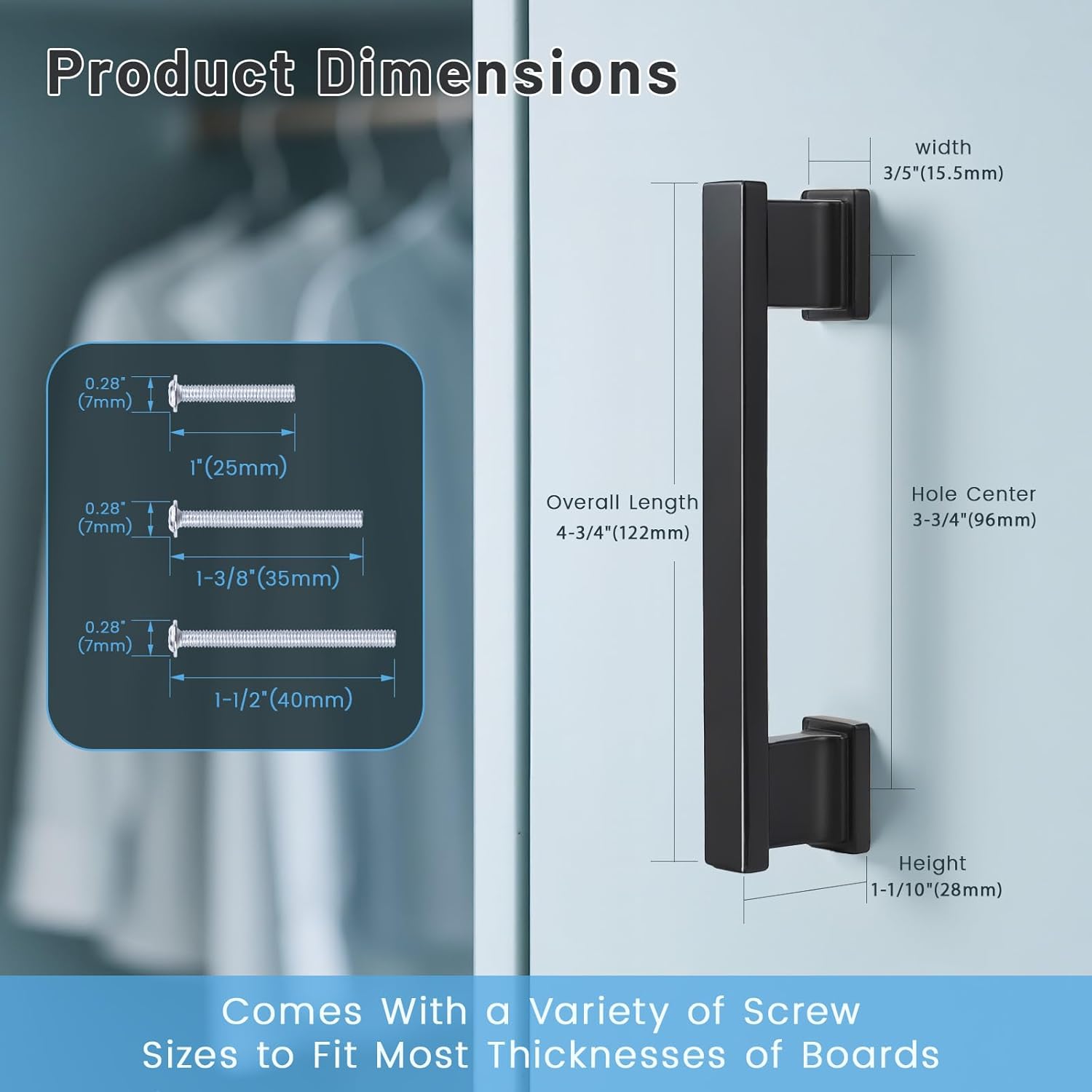 KNOBWELL 6 Pack Matte Black Solid Cabinet Pulls 3-3/4 Inch(96mm) Hole Center Kitchen Cabinet Handles,Cabinet Hardware for Cupboard Drawer Pulls