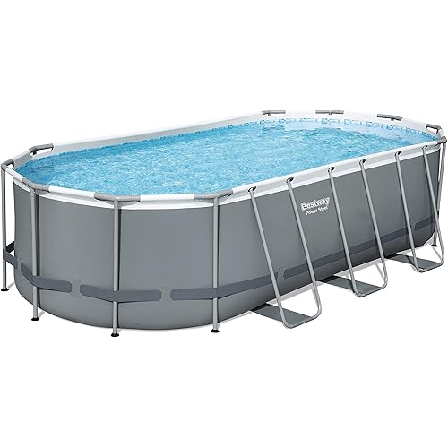 Bestway Power Steel 18' x 9' x 48" Oval Metal Frame Above Ground Outdoor Backyard Swimming Pool Set with 1500 GPH Filter Pump, Ladder, and Pool Cover
