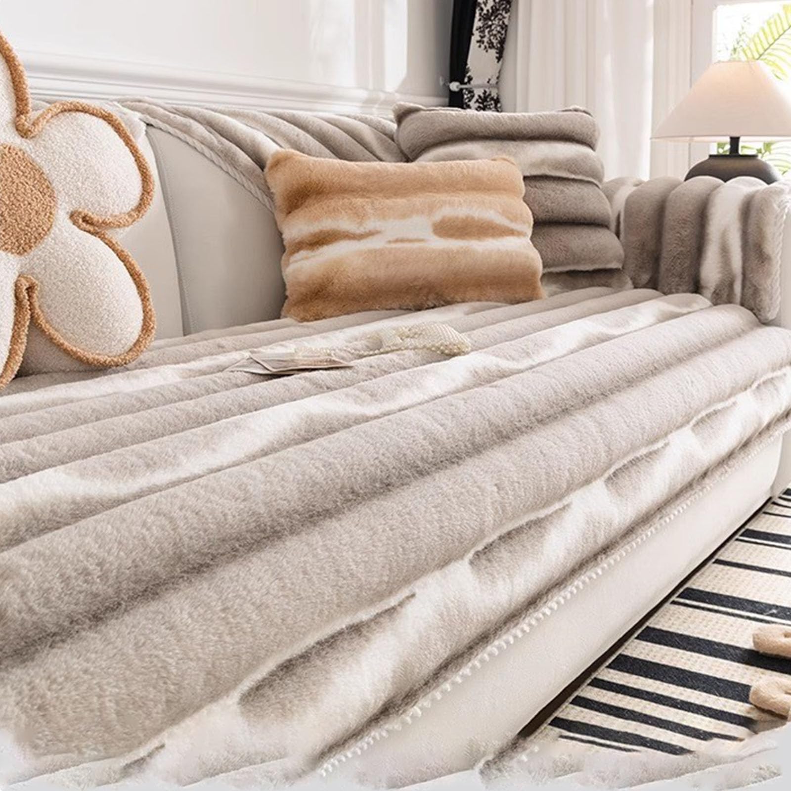 Housse de canapé fausse fourrure de lapin épaisse et chic 90 * 160CM