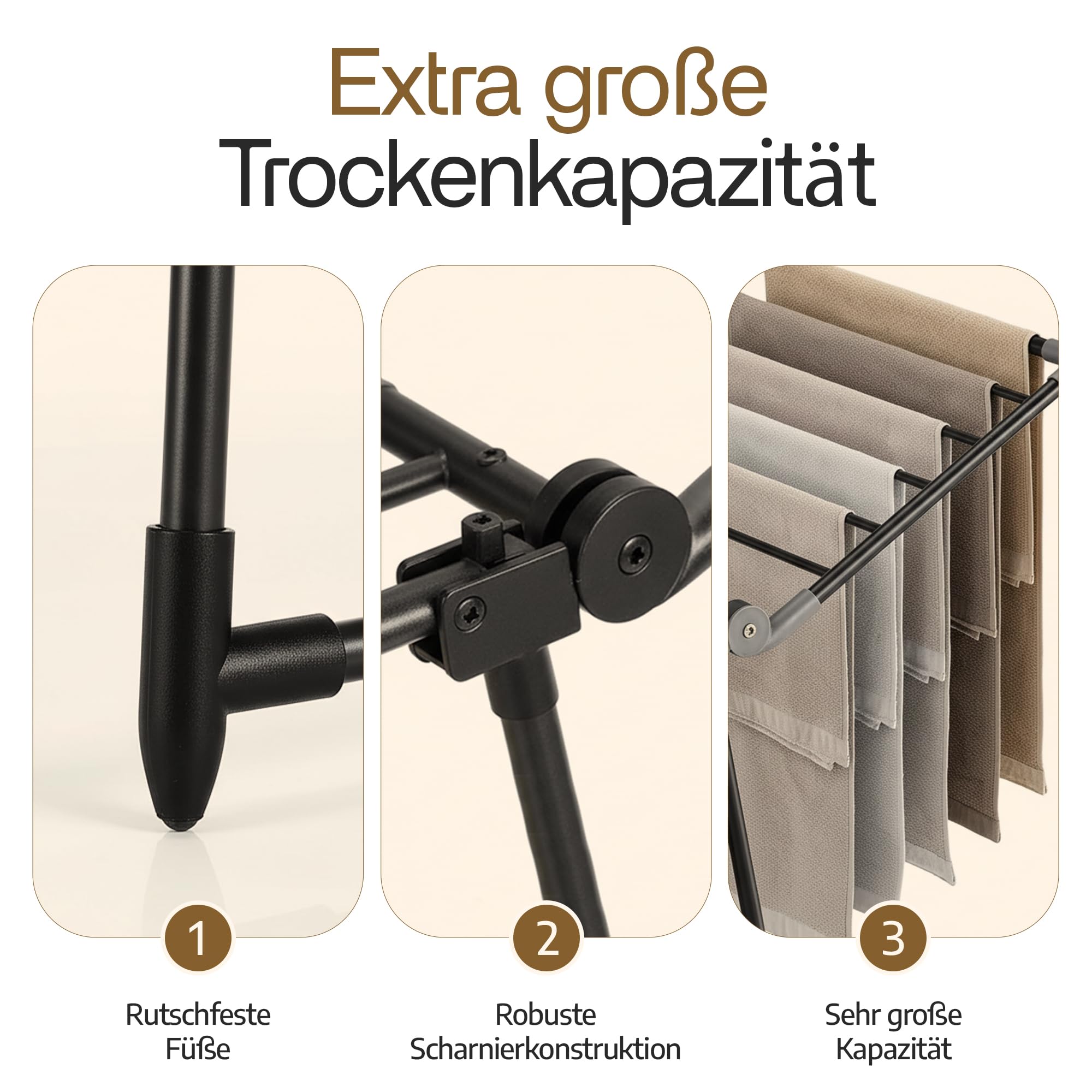 Meisterhome® Wäscheständer Schwarz – Ausziehbar & Klappbar – 25 m Trockenlänge – Stabiler Wäscheständer aus Carbonstahl – Extra Groß, Platzsparend & Belastbar bis 30 kg