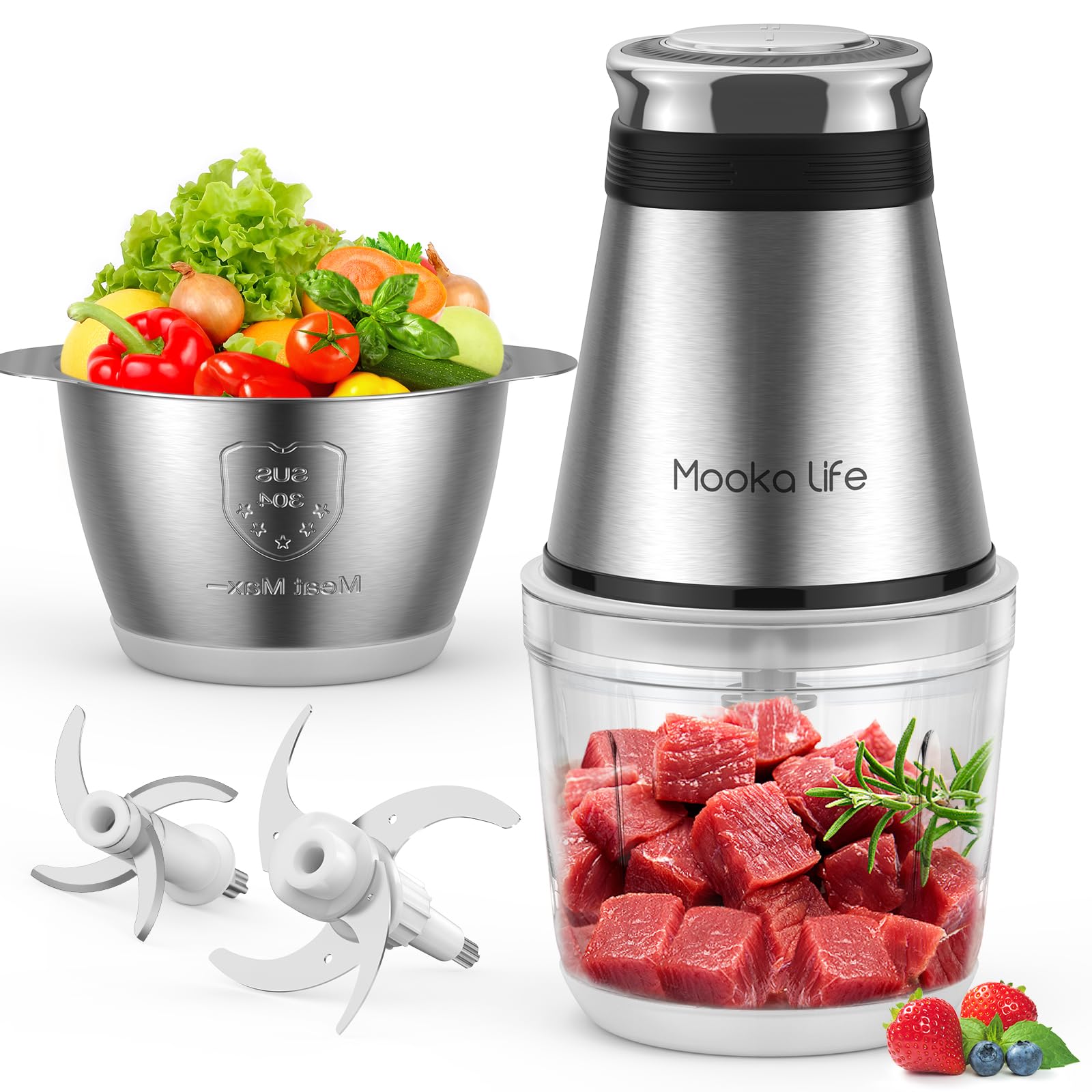Amazon.co.jp: Mookalife フードプロセッサー 小型 2種類ボウル