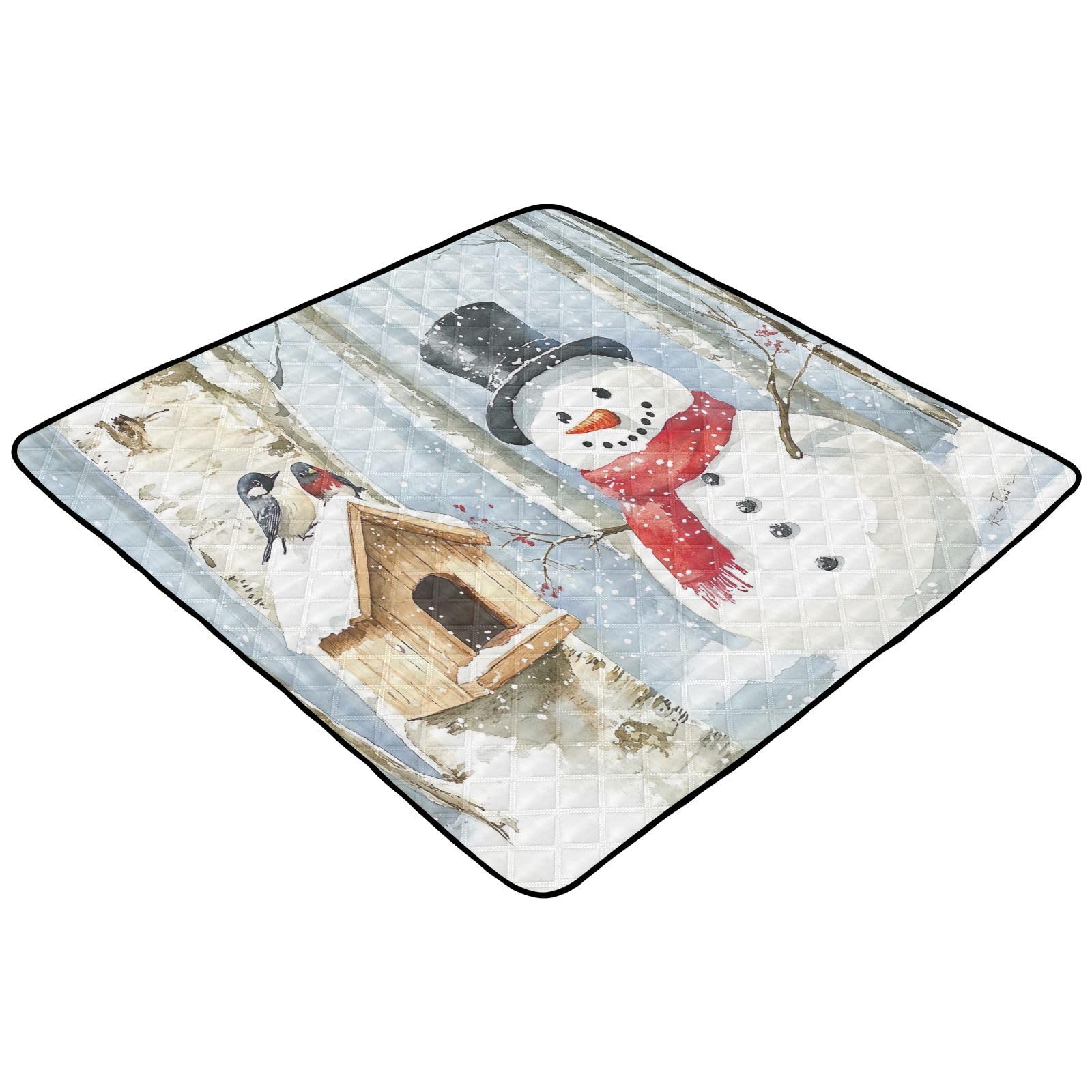 BOESI Doodle Cute Snowman Pattern Baby Play Mat, 50“ X 50” Washable Folding Crawling Mat, Baby Floor Mat, Soft, Thick, Non-Slip