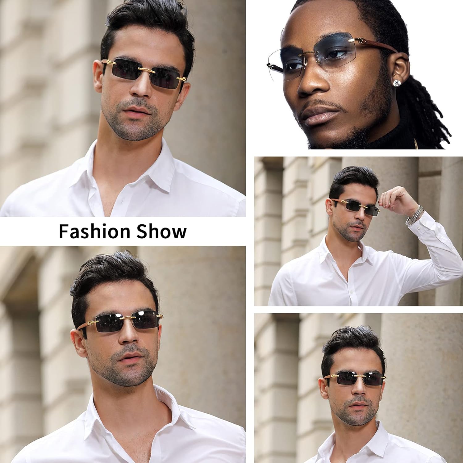 Dollger Rimless Rectangle Sunglasses for Men Women Hip-hop Wood Small Square Sunglasses Frameless 70s 90s Shades - Image 5