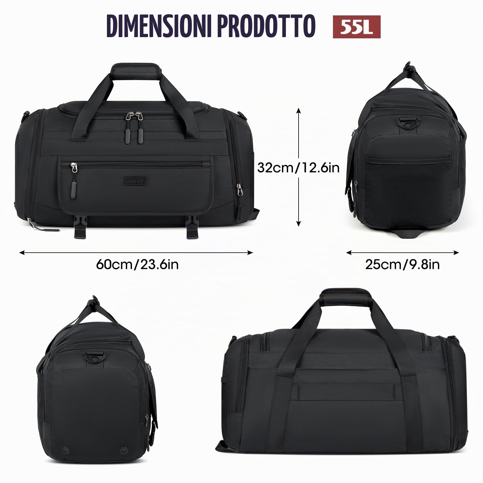 Borsone Palestra Borsa Sportiva con Tasca Bagnata e Scomparto Scarpe Impermeabile Borsone da Viaggio per Uomo Donne Grande Capacità Borsa da Palestra per Sport Viaggi Nuoto,55L