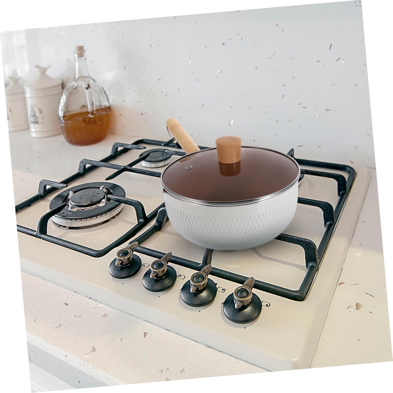 1set Nonstick Saucepan Wooden Handle Japanese Style Noodle Pot Lid Versatile Kitchen Cookware for Frying Stewing and Heating Milk for Home Use