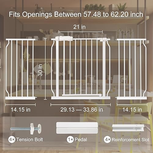 Miniatura 2 de Puerta extra ancha para bebés con puerta montada a presión de 57.48 a 62.20 pulgadas, puertas para bebés para puertas sin taladrar, puerta para