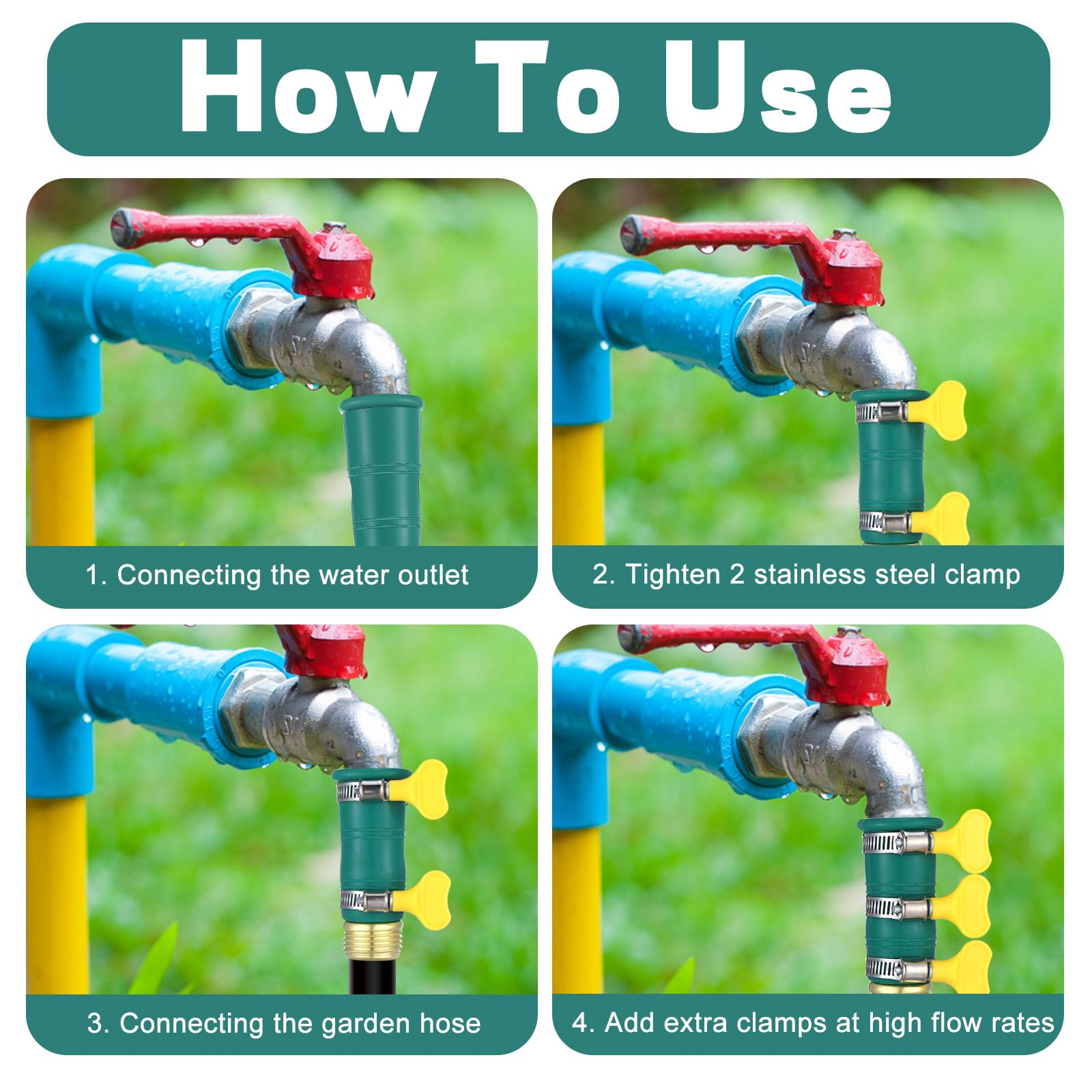 6 juegos de adaptadores universales para manguera de grifo, adaptador de manguera de agua de silicona con abrazadera para manguera de 3/4 pulgadas, conector con fugas para manguera de jardín