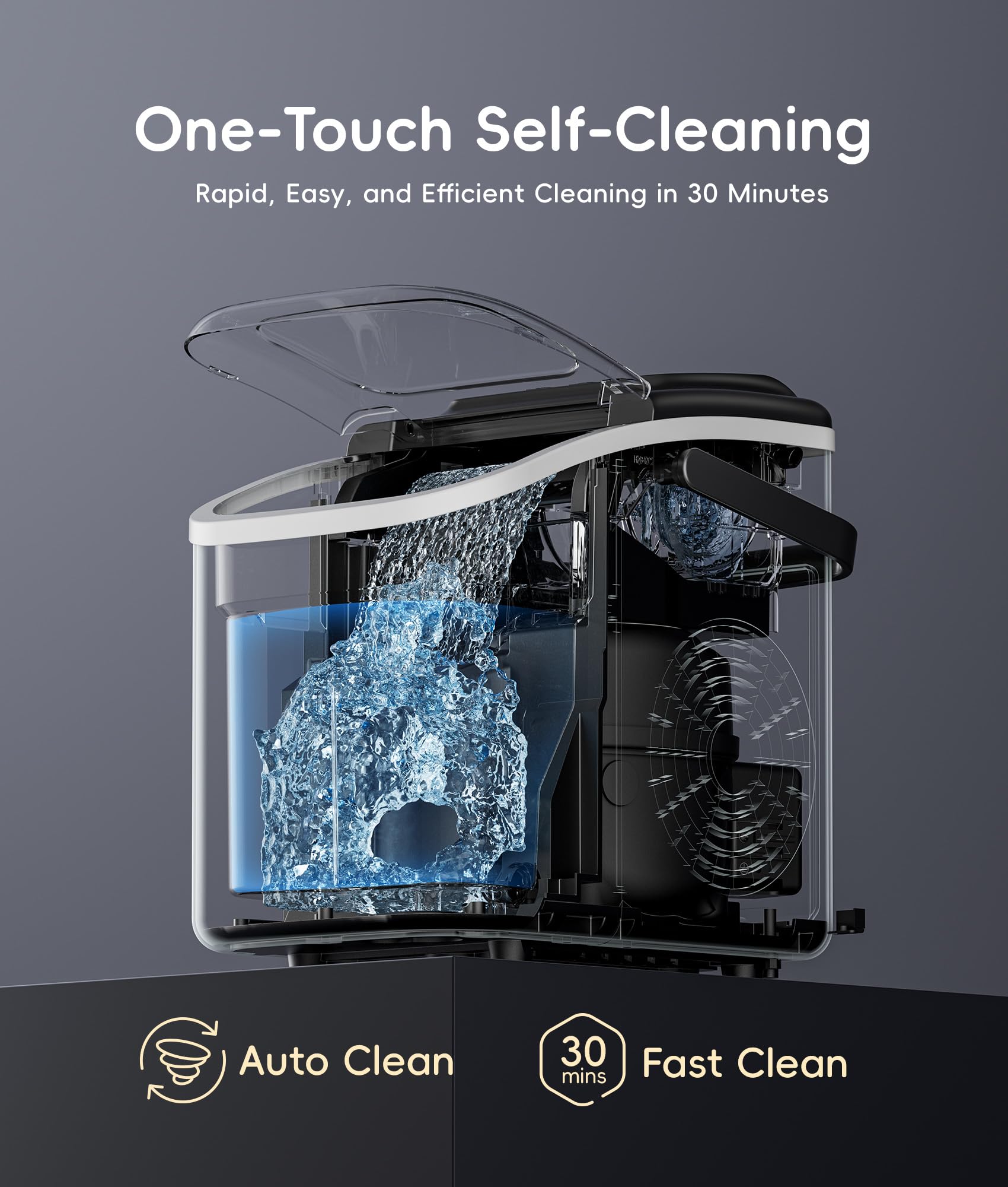 ecozy Portable Ice Makers Countertop, 8 Cubes in 6 Mins, 26lbs/Day - Black view 6