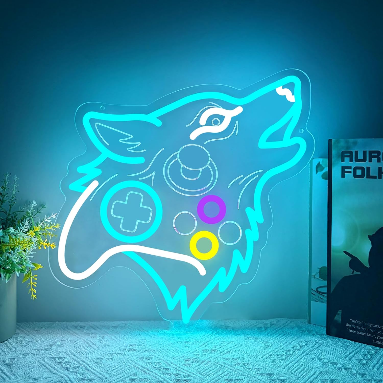 Wolf Gaming Neon Sign for Game Room Decor, Lighted & Neon Signs, LED Sign Wall Light for Gamer Setup, RGB Neon Light Sign for Bedroom, Room, Man Cave, Teen Boys Room, Neon Signs for Wall Decor Gift