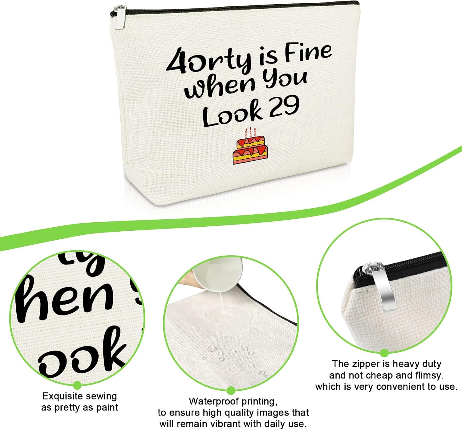 40th Birthday Gifts for Women Her Funny Makeup Bag 40 Years Old Birthday Gifts for Mom Wife Sister Best Friend Colleague Coworker Mum Cosmetic Bag 1985 Presents Forty Presents Travel Cosmetic Pouch - Image 4