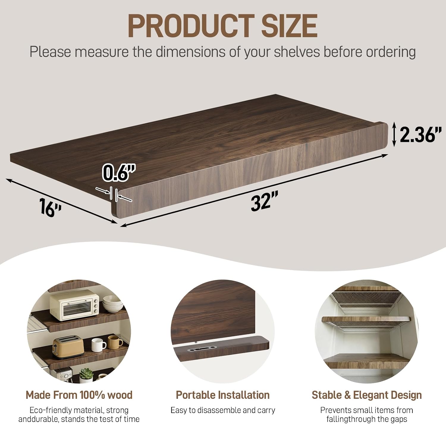 Wire Shelf Covers, Wood Wire Rack Covers for Pantry Shelves, Easy to Assemble Wooden Closet Wires Shelving Cover, 0.6 Inches Thick Waterproof Durable Shelf Dividers for Kitchen, 32 * 16 Inches image 5
