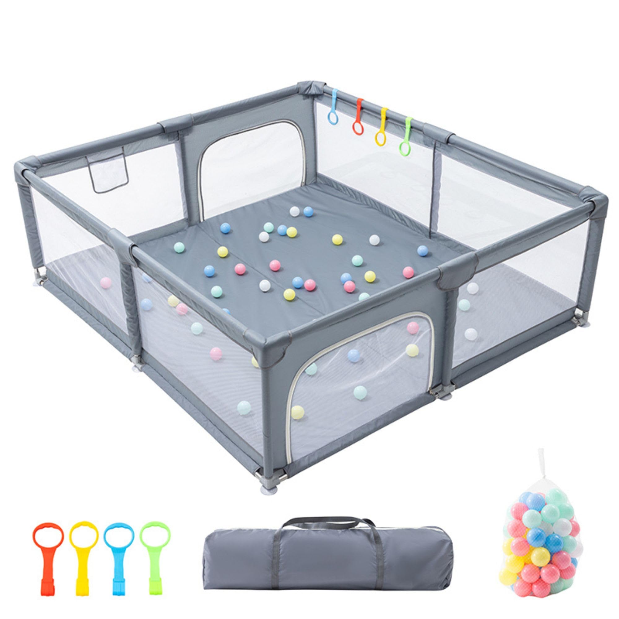 GLOKID Parque Bebé, 180 * 200CM, modulable, gran parque infantil, bola marina, bolsa de almacenamiento, gancho, para el hogar