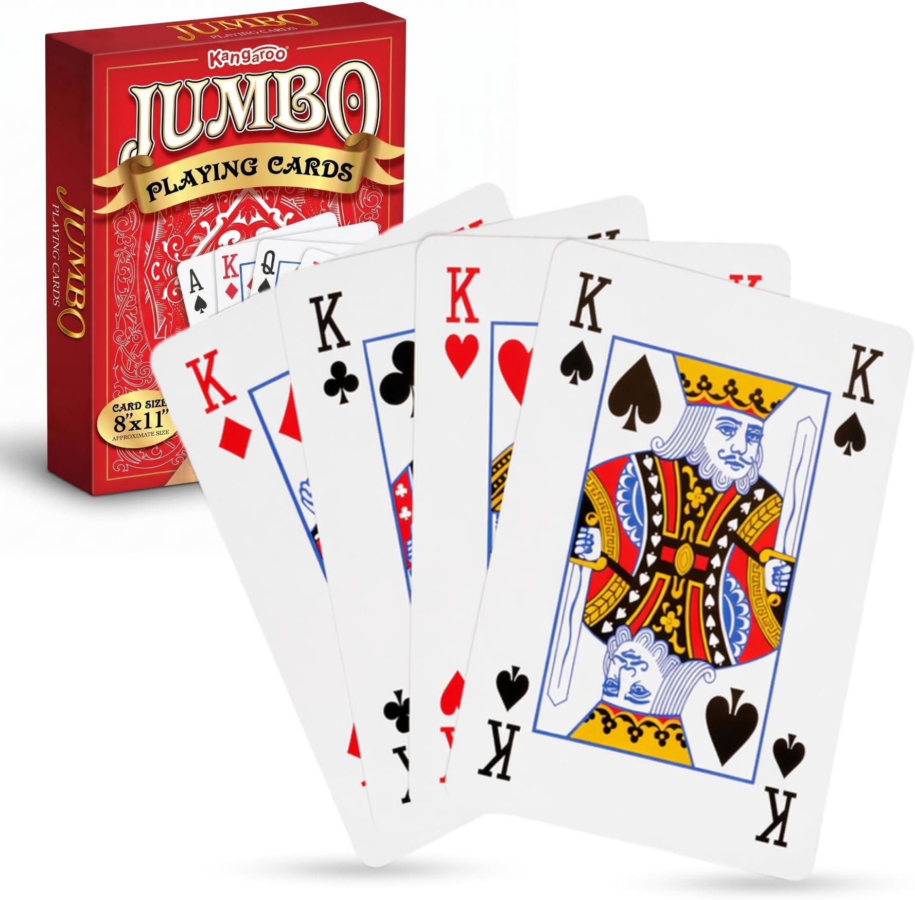 Kangaroo Extra Large Jumbo Size Playing Cards 8 x 11 Inch - Giant Deck of 52 Large Card for Kids & Adults - Fun Educational Card Games for Kids - Party Games & Classroom Learning Casino Big Cards