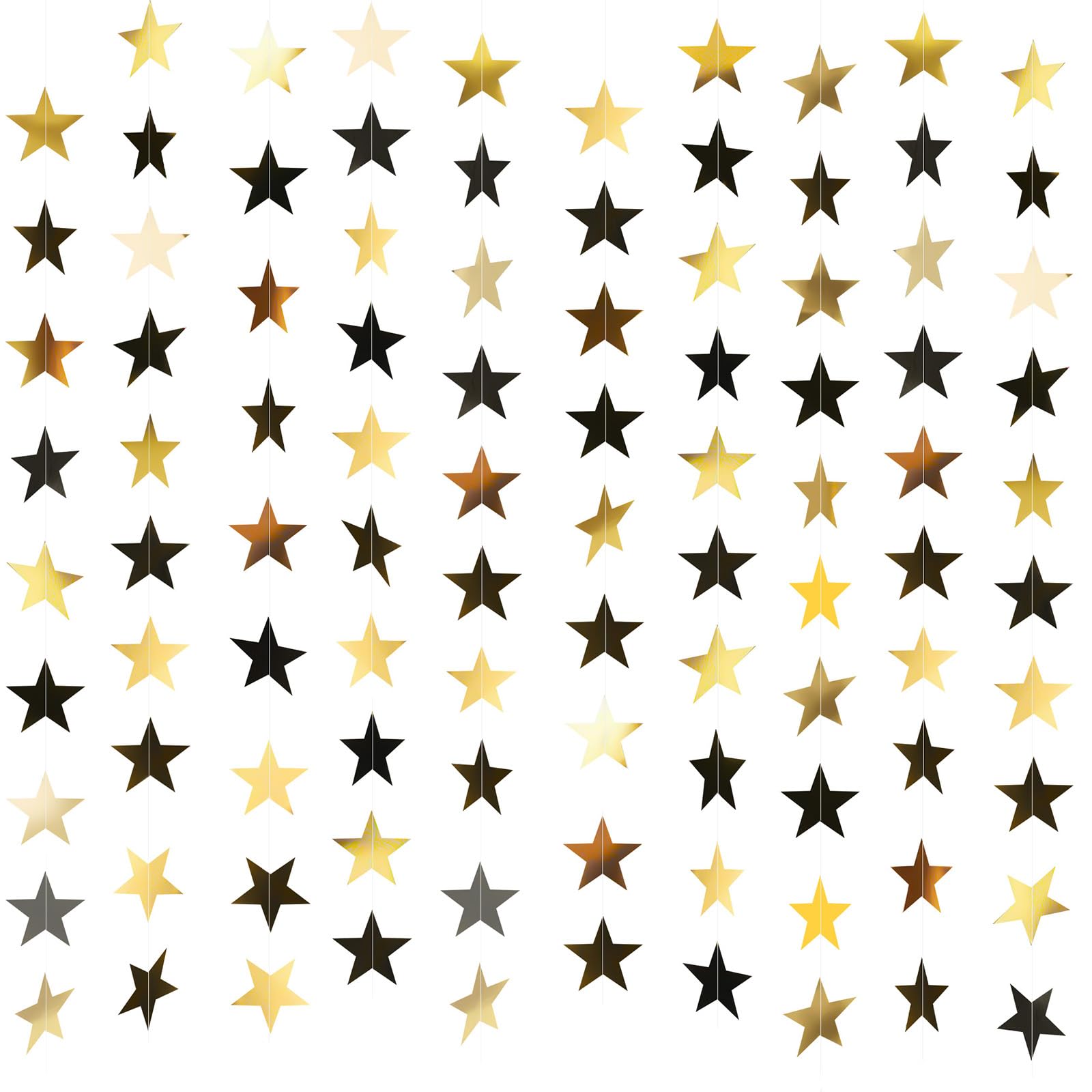 NACHLYNN 10 Pcs Star Garland 130 Ft for Birthday Party(Black Gold)